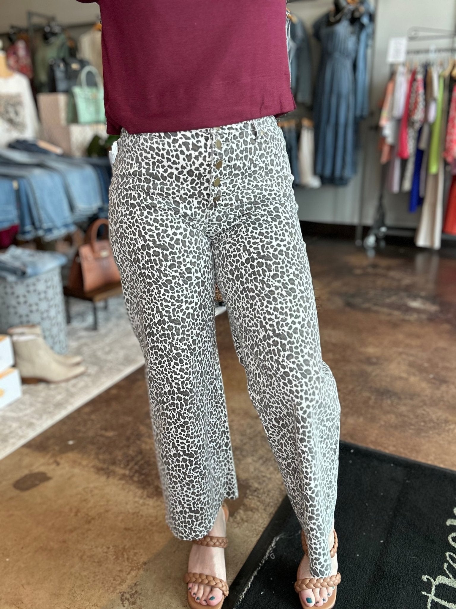 Animal Print Button Fly Pants - Mainstream Boutique