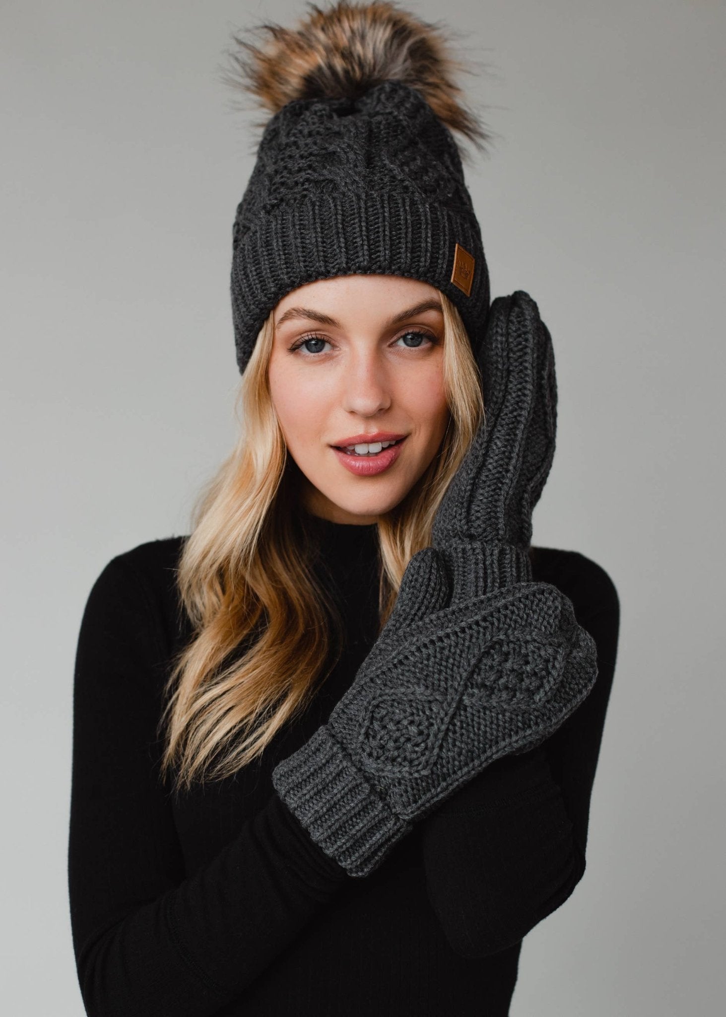 Dark Gray Cable Knit Pom Hat - Mainstream Boutique