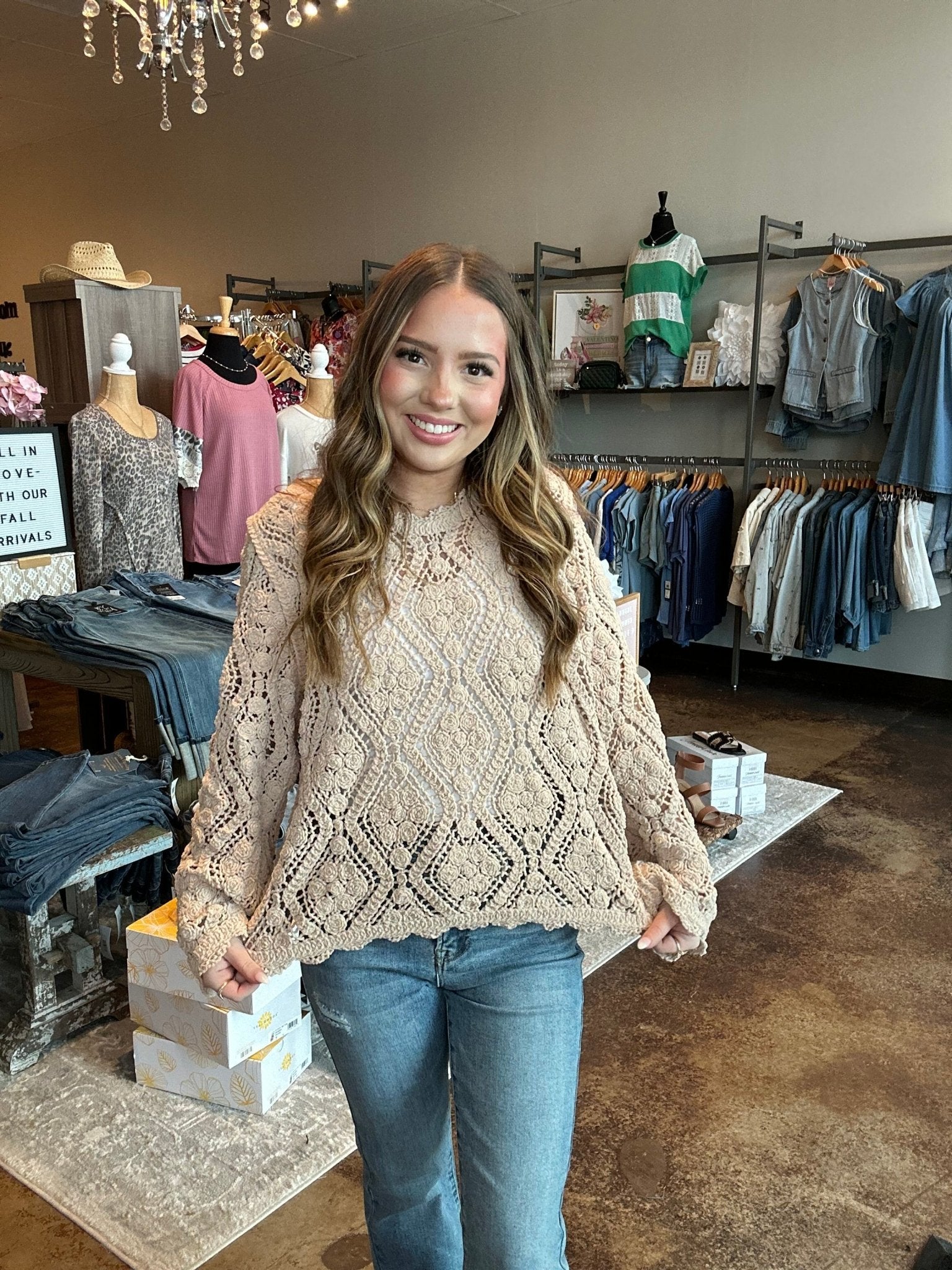 Crochet Knit Long Sleeve Top - Mainstream Boutique