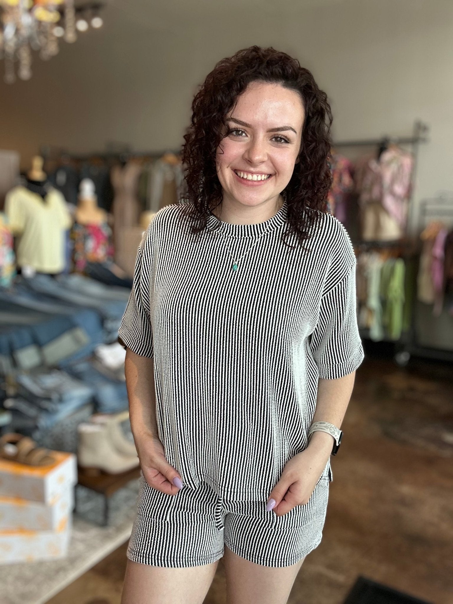 Ribbed Short Sleeve Tee & Shorts Set - Mainstream Boutique