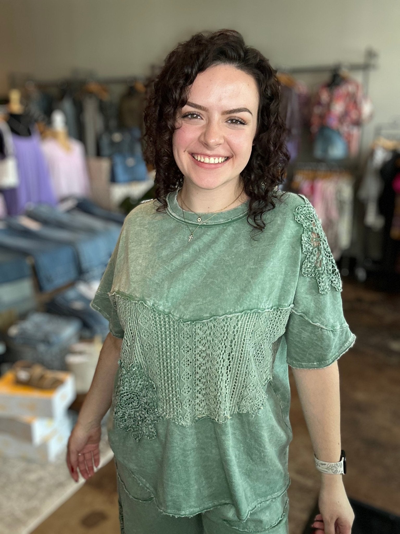 Lace Crochet Detail Short Sleeve Top - Mainstream Boutique