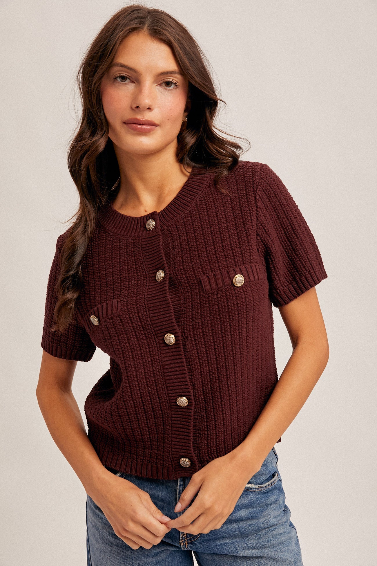 Textured Short Sleeve Sweater Top - Mainstream Boutique
