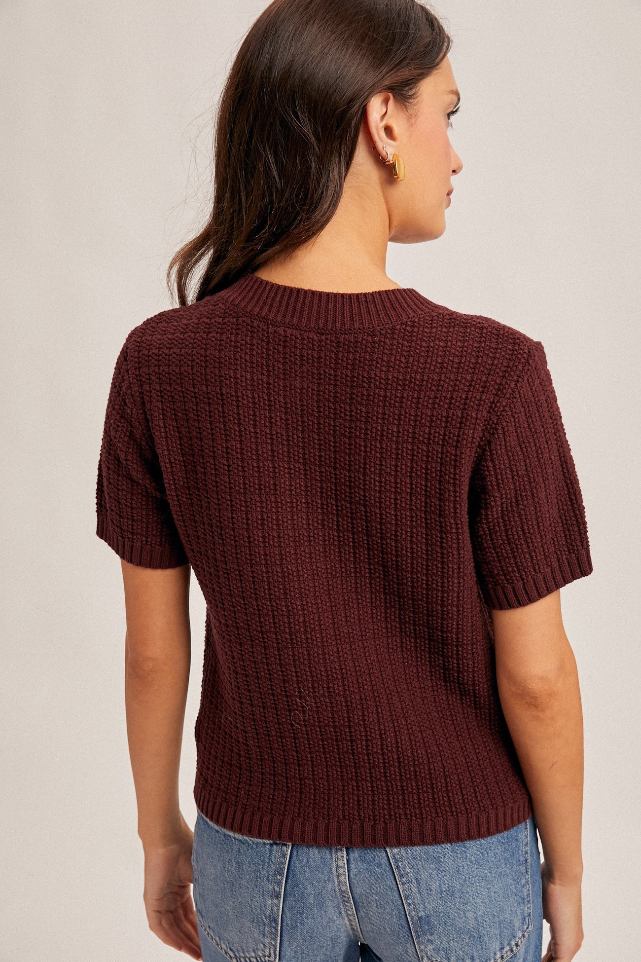 Textured Short Sleeve Sweater Top - Mainstream Boutique