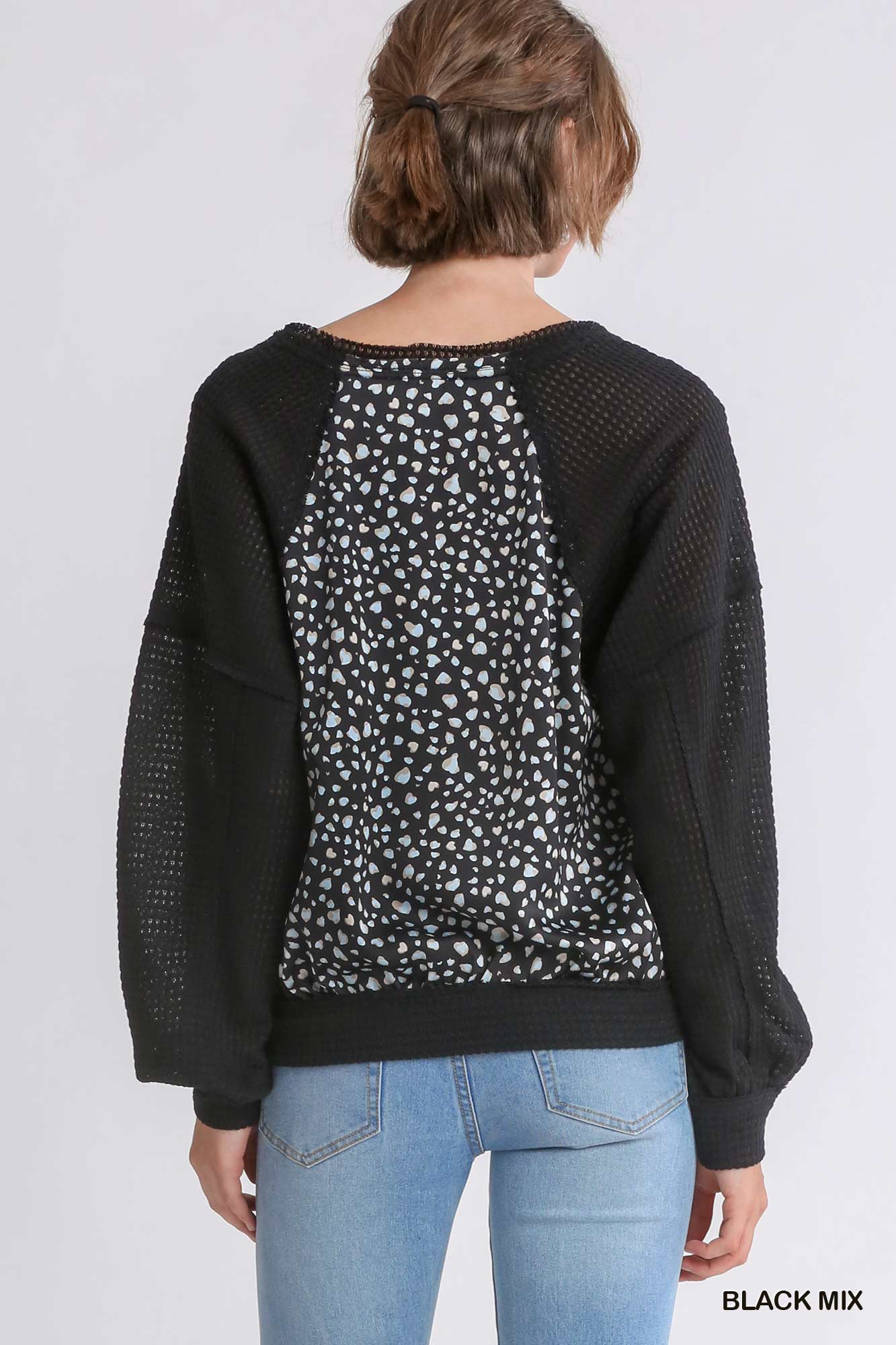 Animal Knit Woven Print Long Sleeve Top - Mainstream Boutique