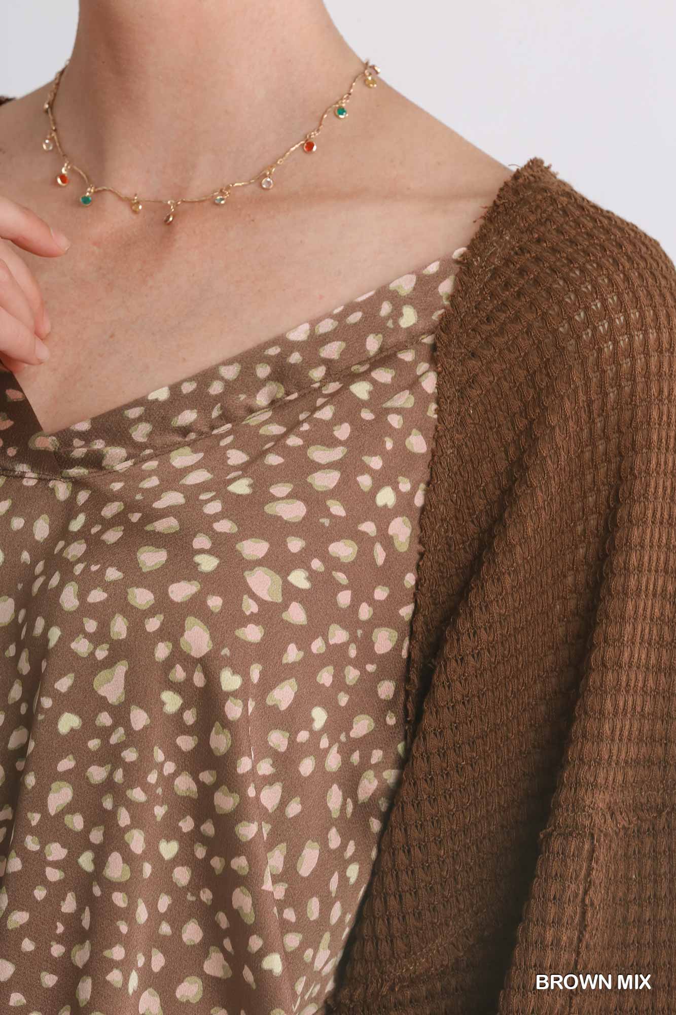 Animal Knit Woven Print Long Sleeve Top - Mainstream Boutique