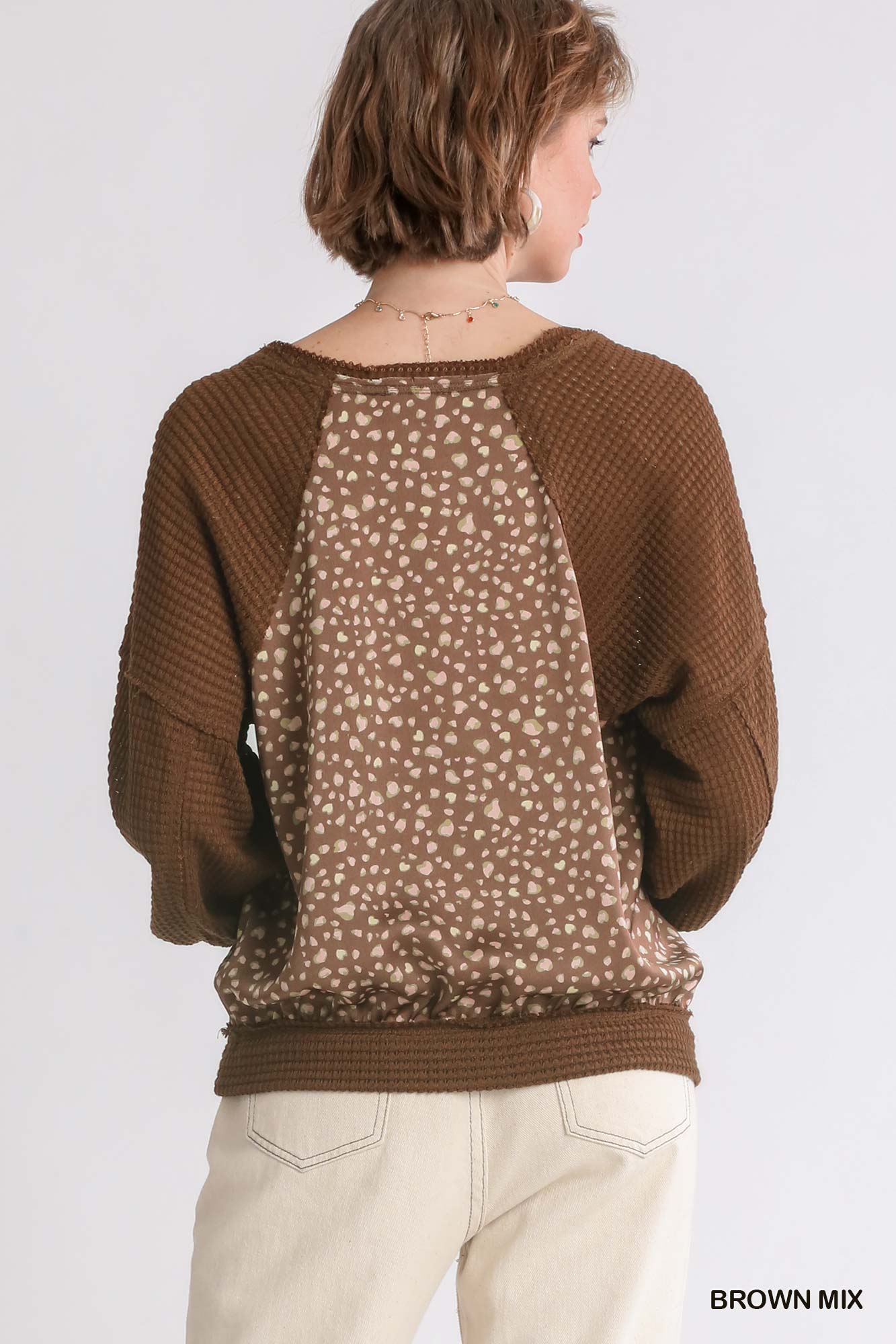 Animal Knit Woven Print Long Sleeve Top - Mainstream Boutique