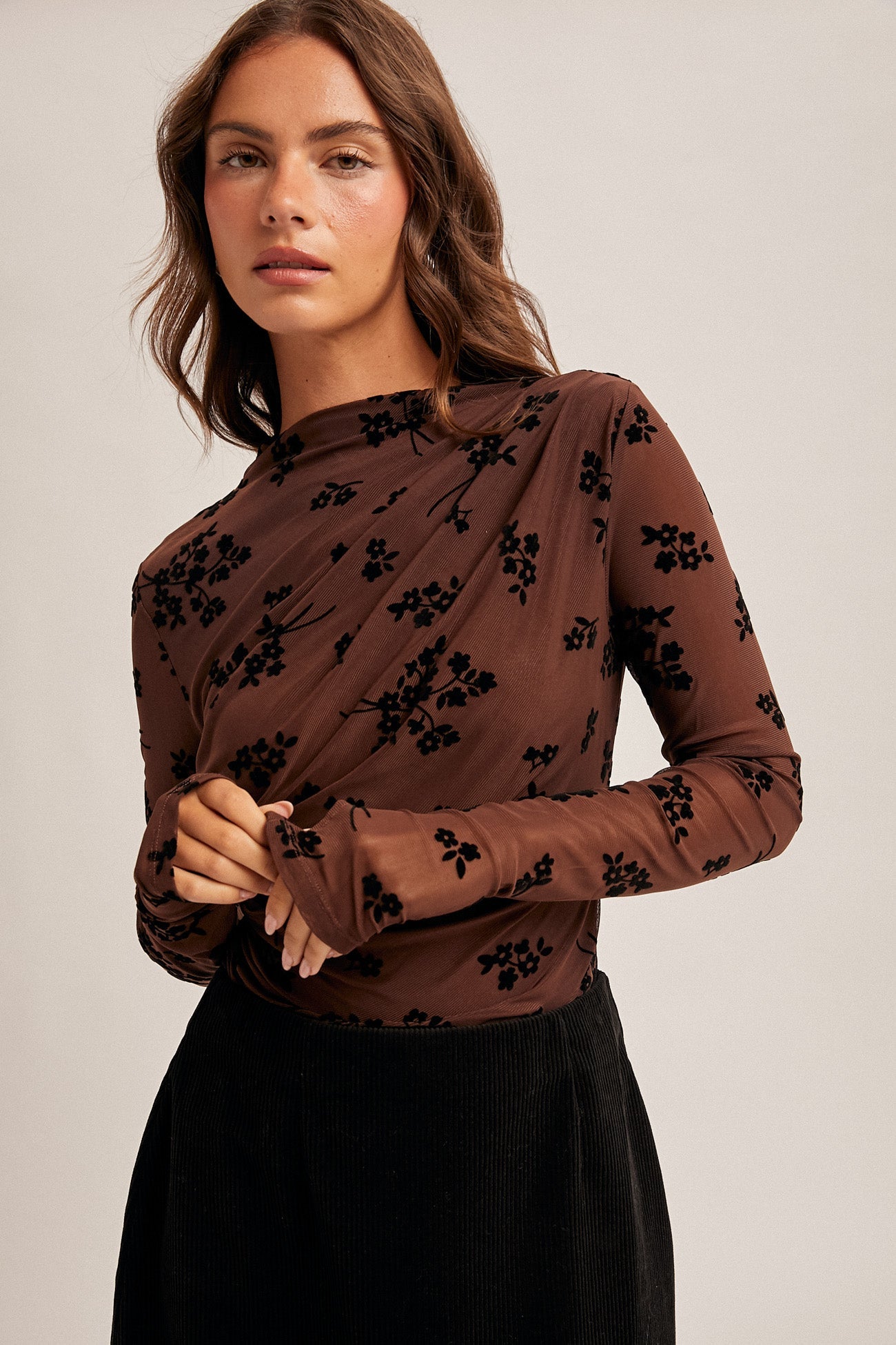 Mock Neck Mesh Velvet Flocked Bodysuit - Mainstream Boutique