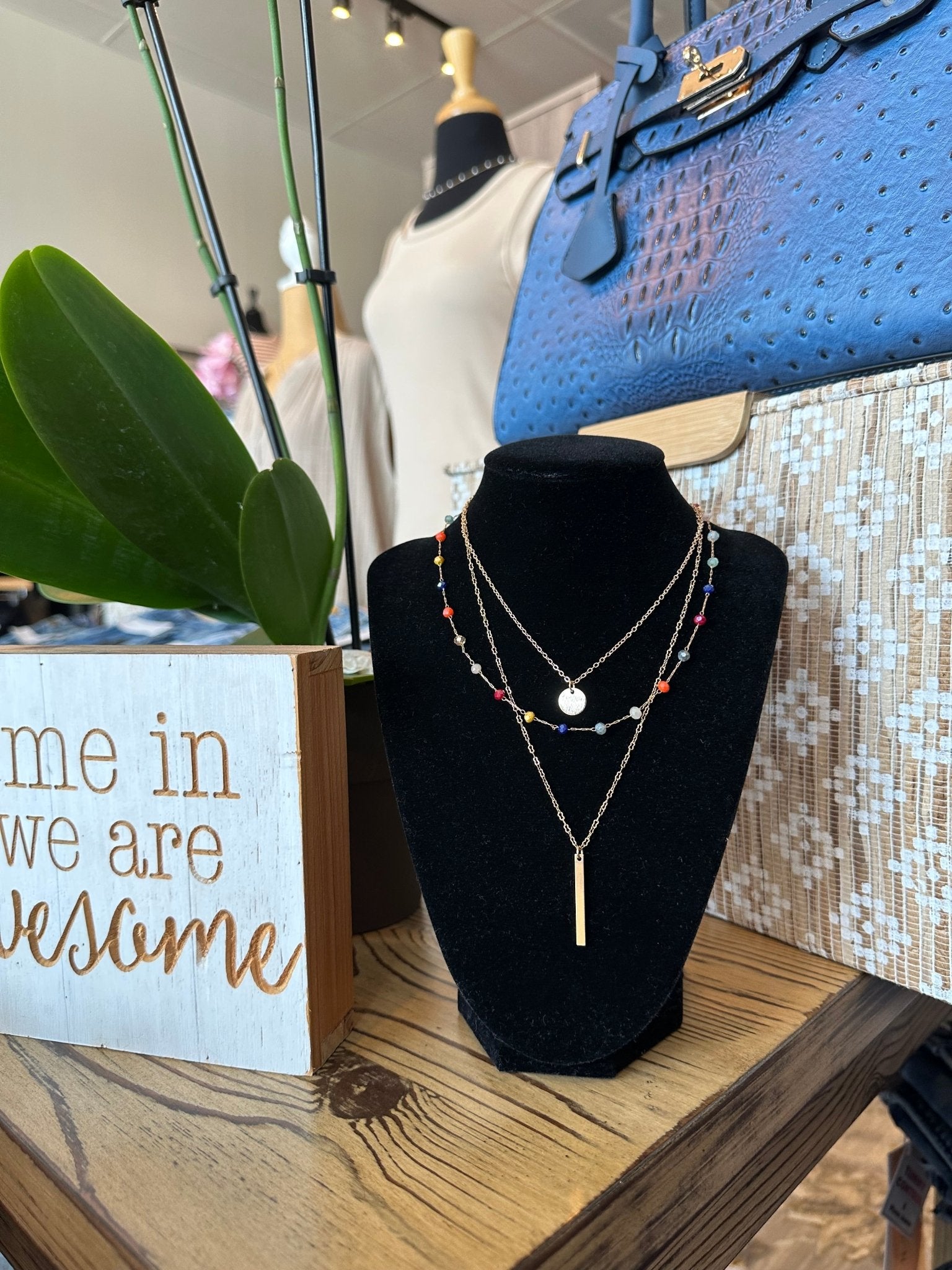 Triple Layer Necklace And Stud Earrings Set - Mainstream Boutique
