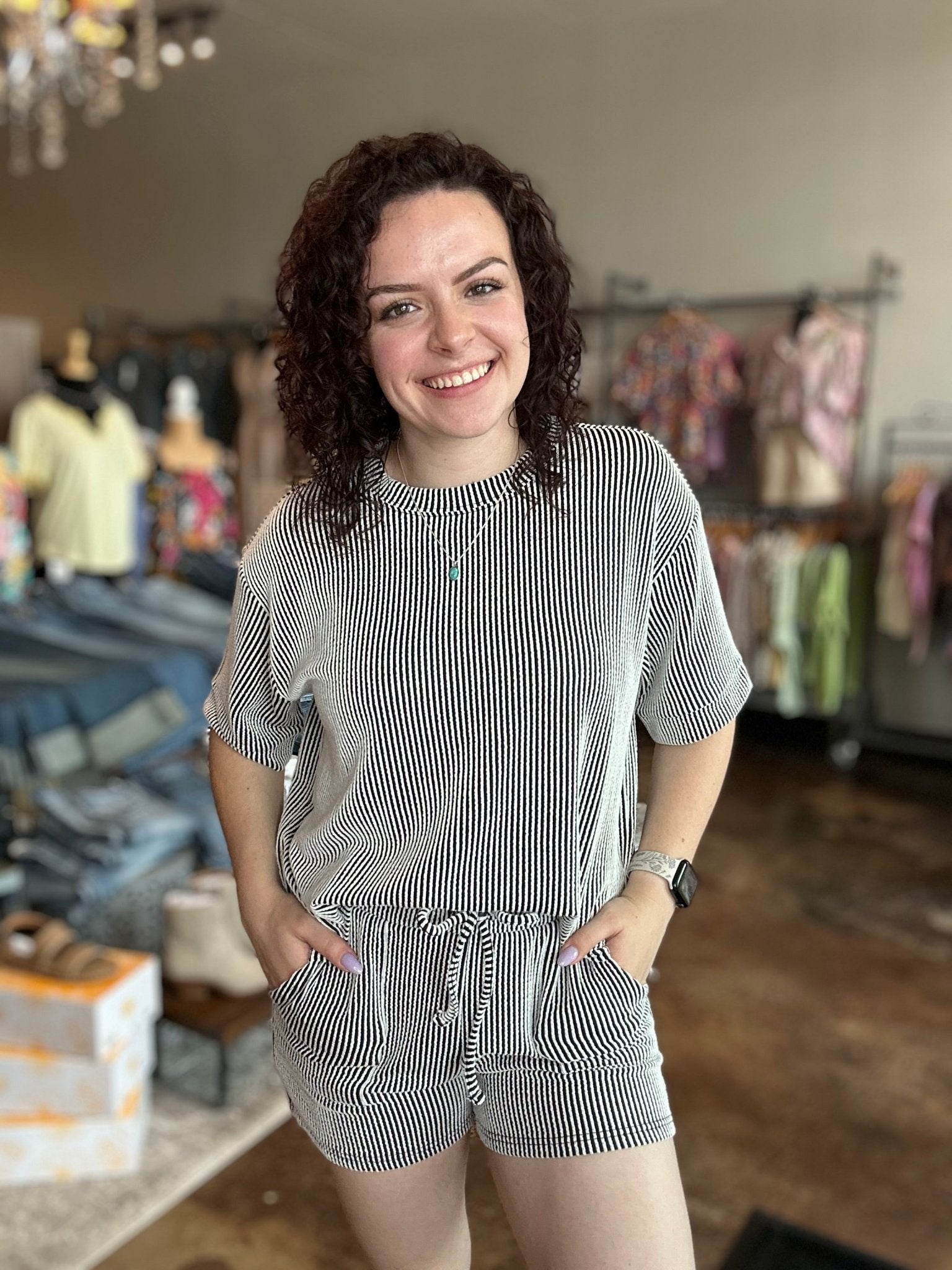 Ribbed Short Sleeve Tee & Shorts Set - Mainstream Boutique