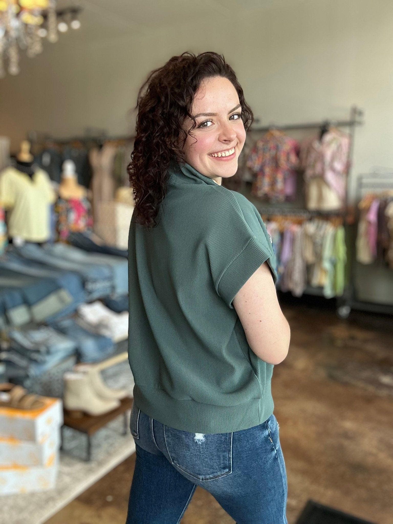 Ribbed Half Zip Top - Mainstream Boutique
