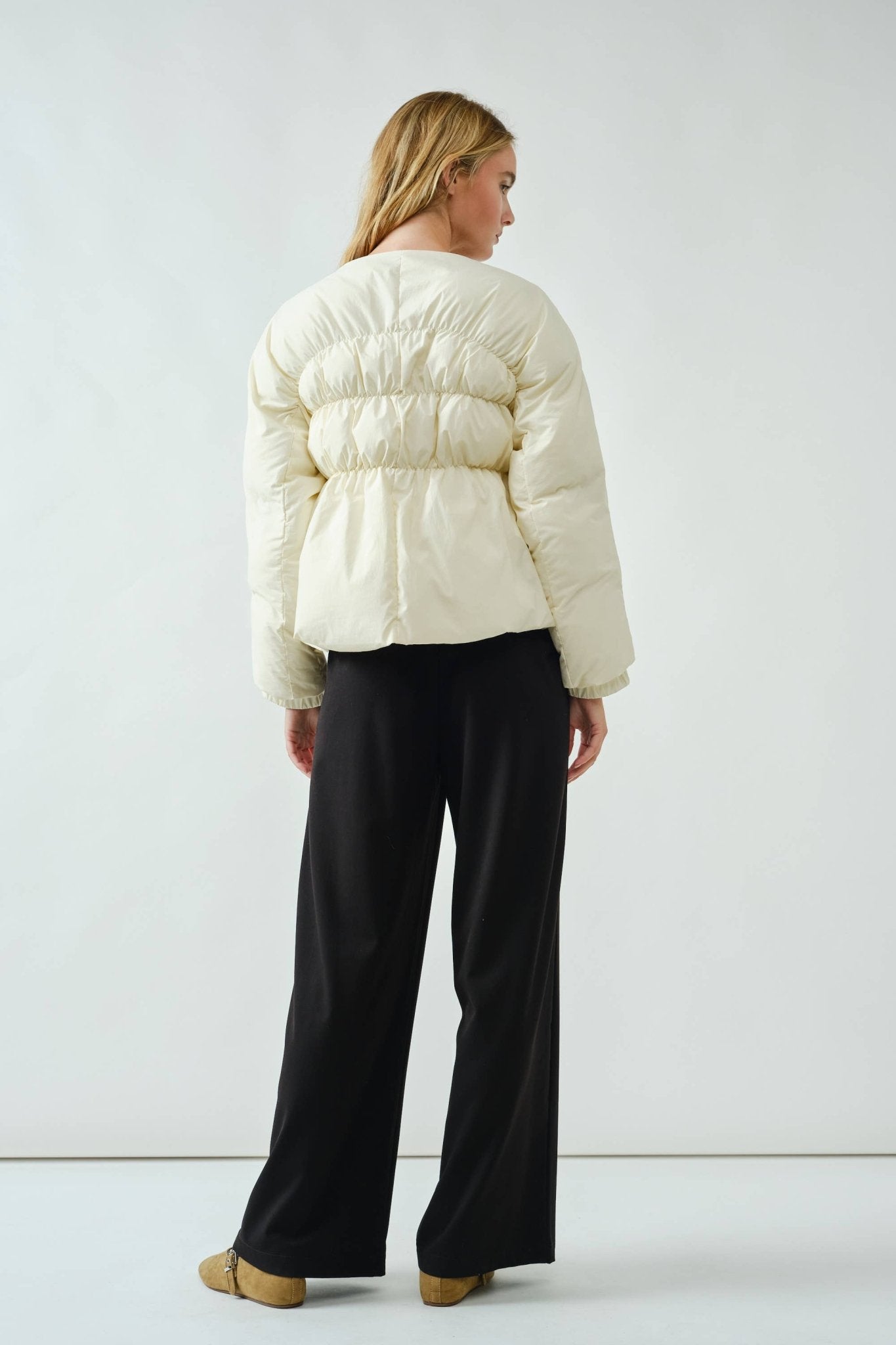 Babydoll Ribbon Padded Jacket - Cream - Mainstream Boutique