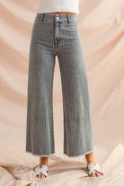 Striped Denim Frayed Hem Pant - Mainstream Boutique