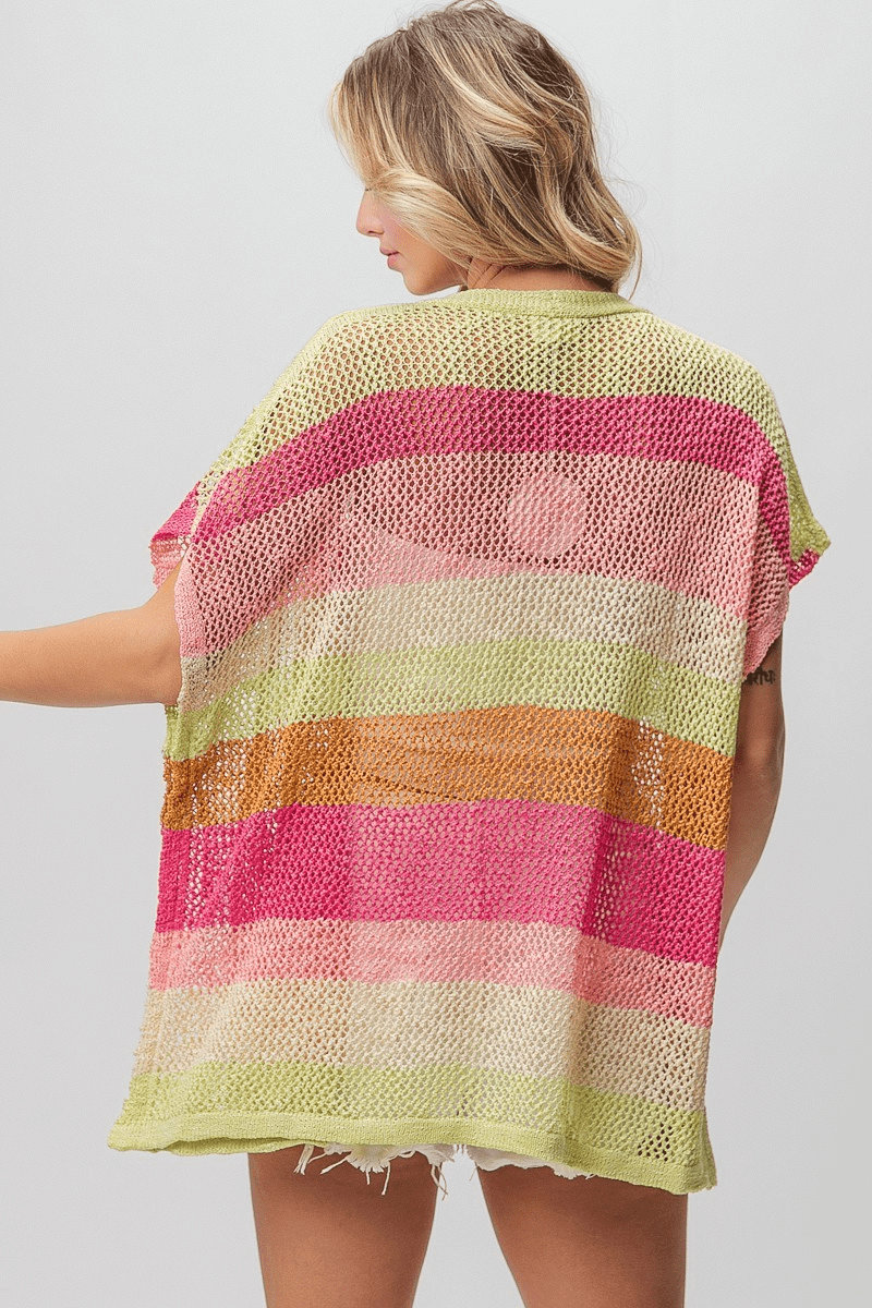 Striped Lightweight Open Knit Cardigan - Mainstream Boutique