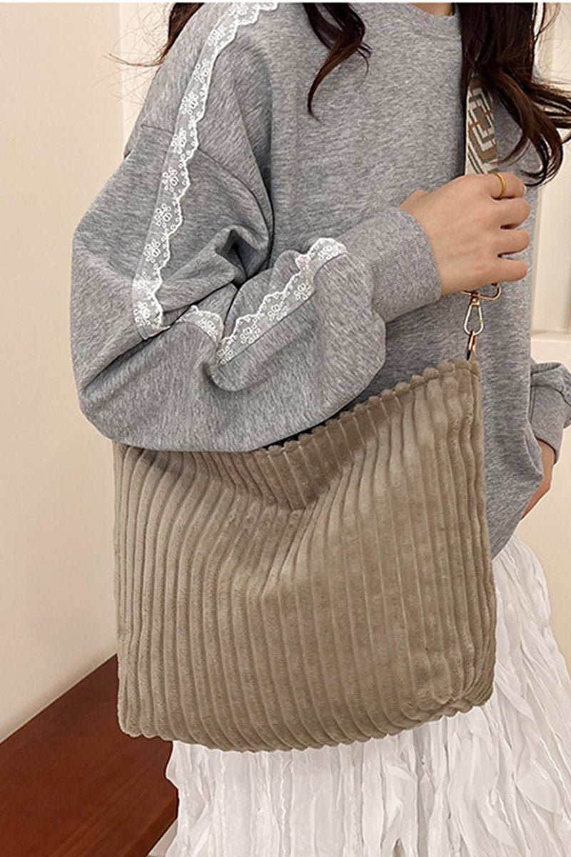 Corduroy Tote Bag With Shoulder Strap - Mainstream Boutique