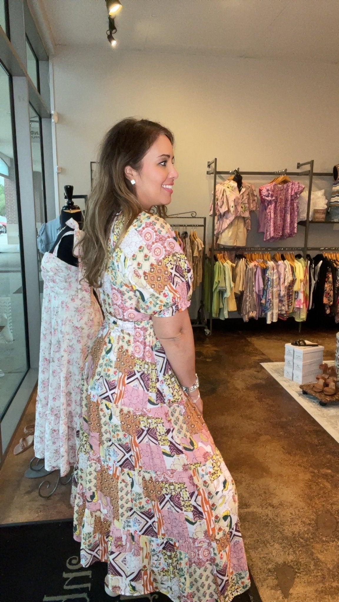 Short Sleeve Mixed Print Midi Dress - Mainstream Boutique