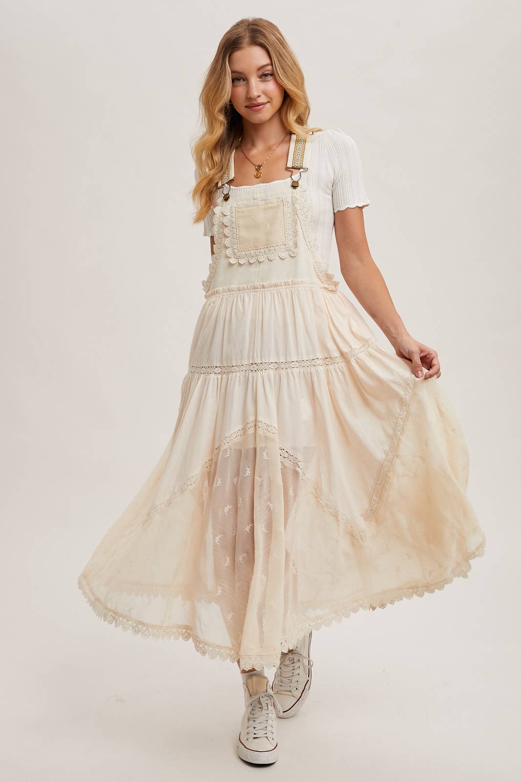 LACE EMBROIDERED TULLE BIB MAXI DRESS - Mainstream Boutique