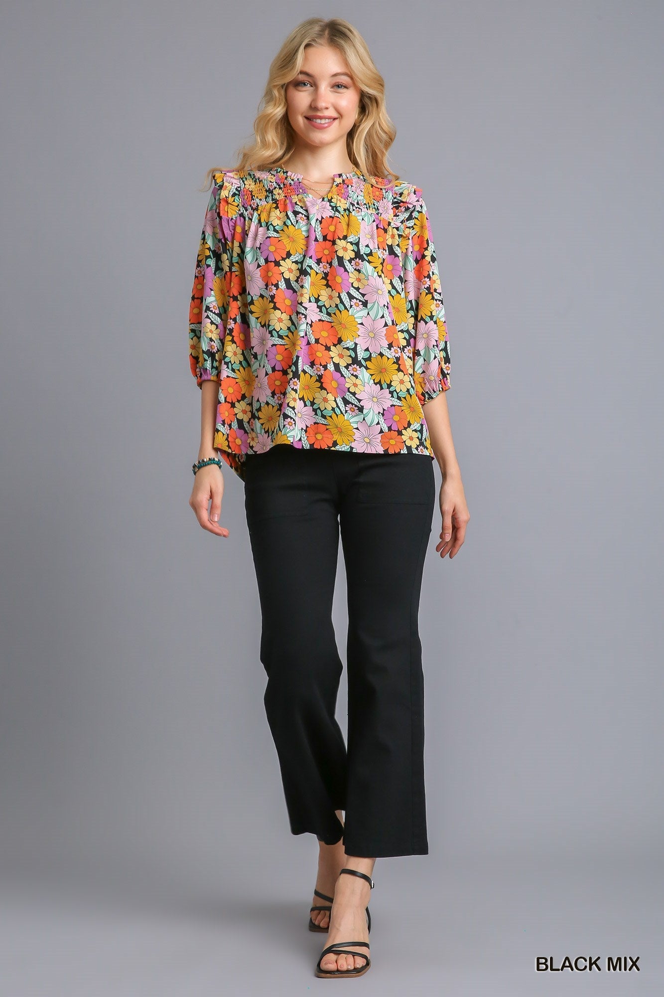 Multicolor Flower Print V - Notched Top - Mainstream Boutique