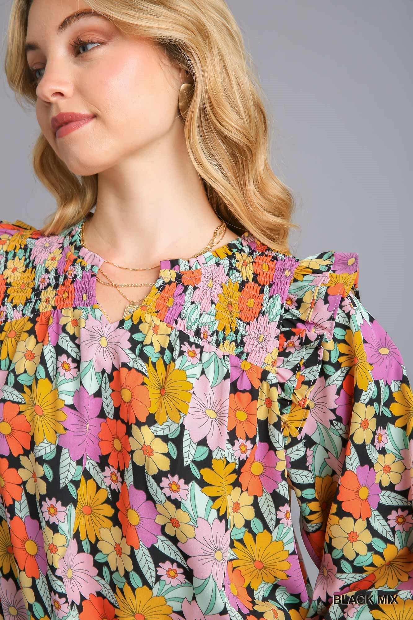 Multicolor Flower Print V - Notched Top - Mainstream Boutique