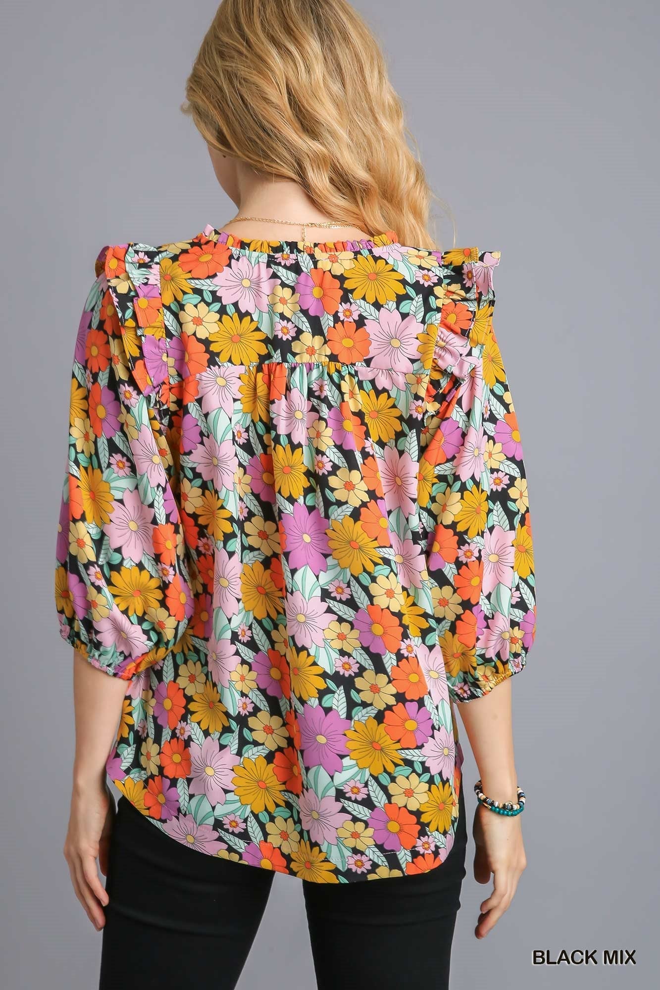 Multicolor Flower Print V - Notched Top - Mainstream Boutique