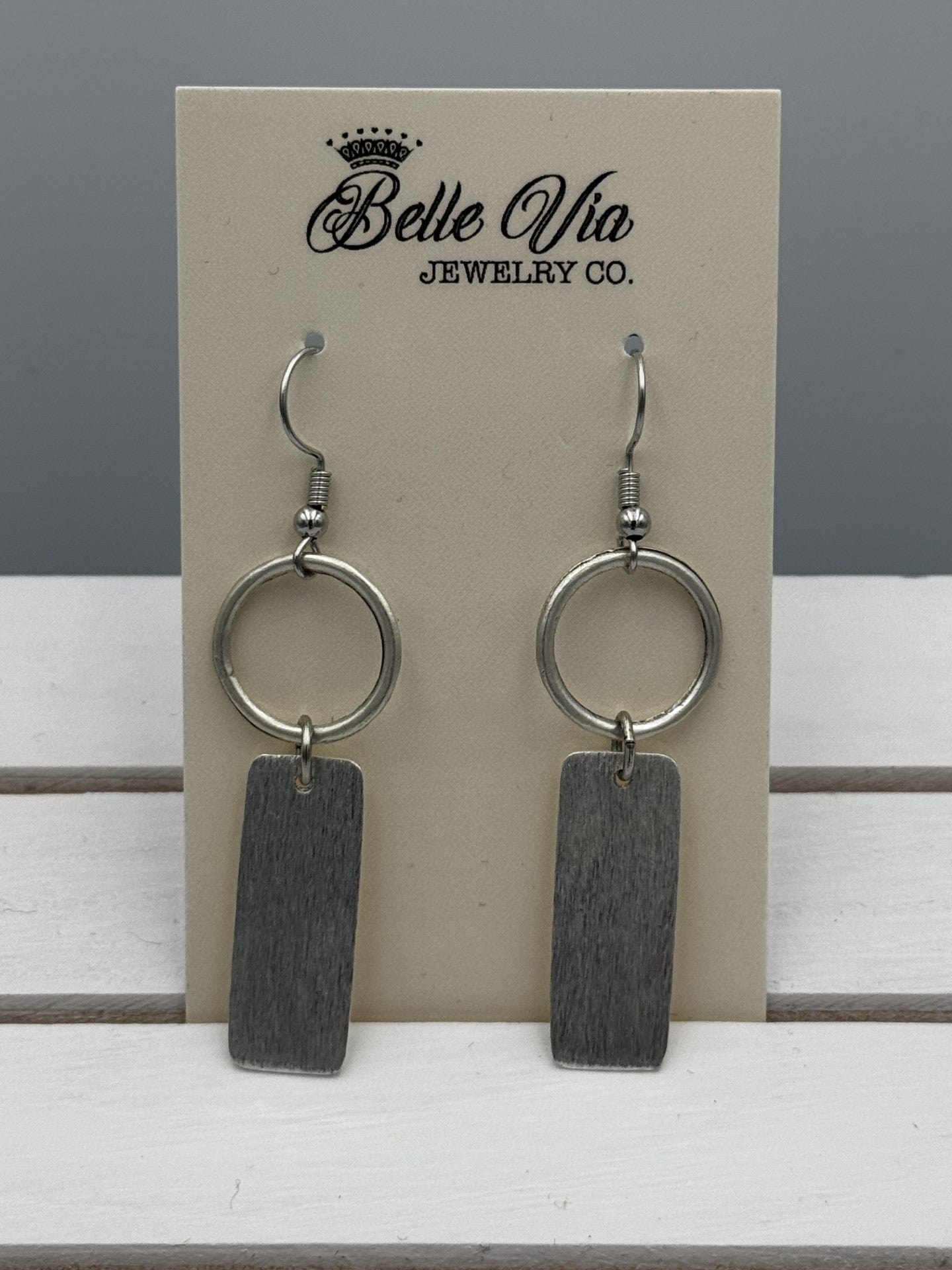 Circle & Rectangle Earring On French Wire - Mainstream Boutique