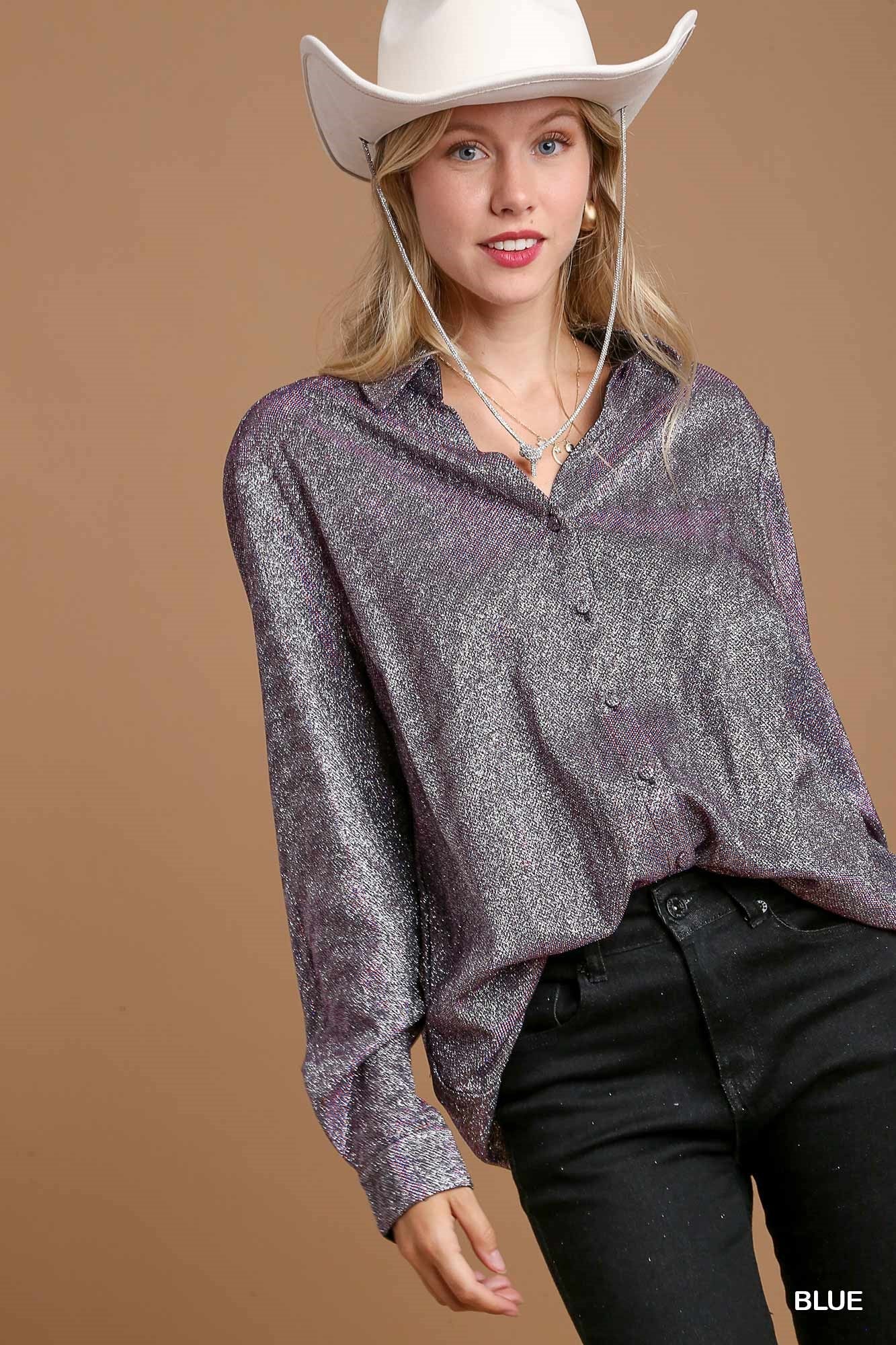 Shimmer Button Down Tunic W/Pockets - Mainstream Boutique