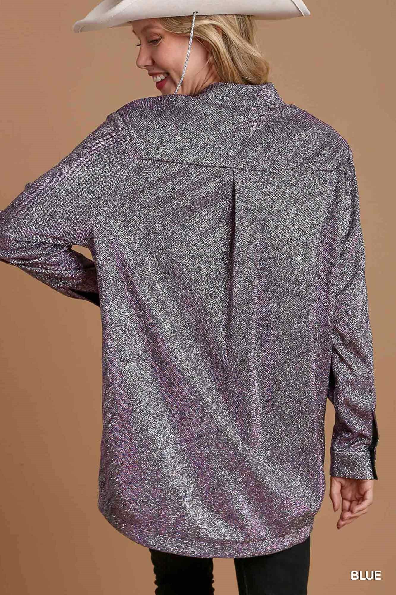 Shimmer Button Down Tunic W/Pockets - Mainstream Boutique