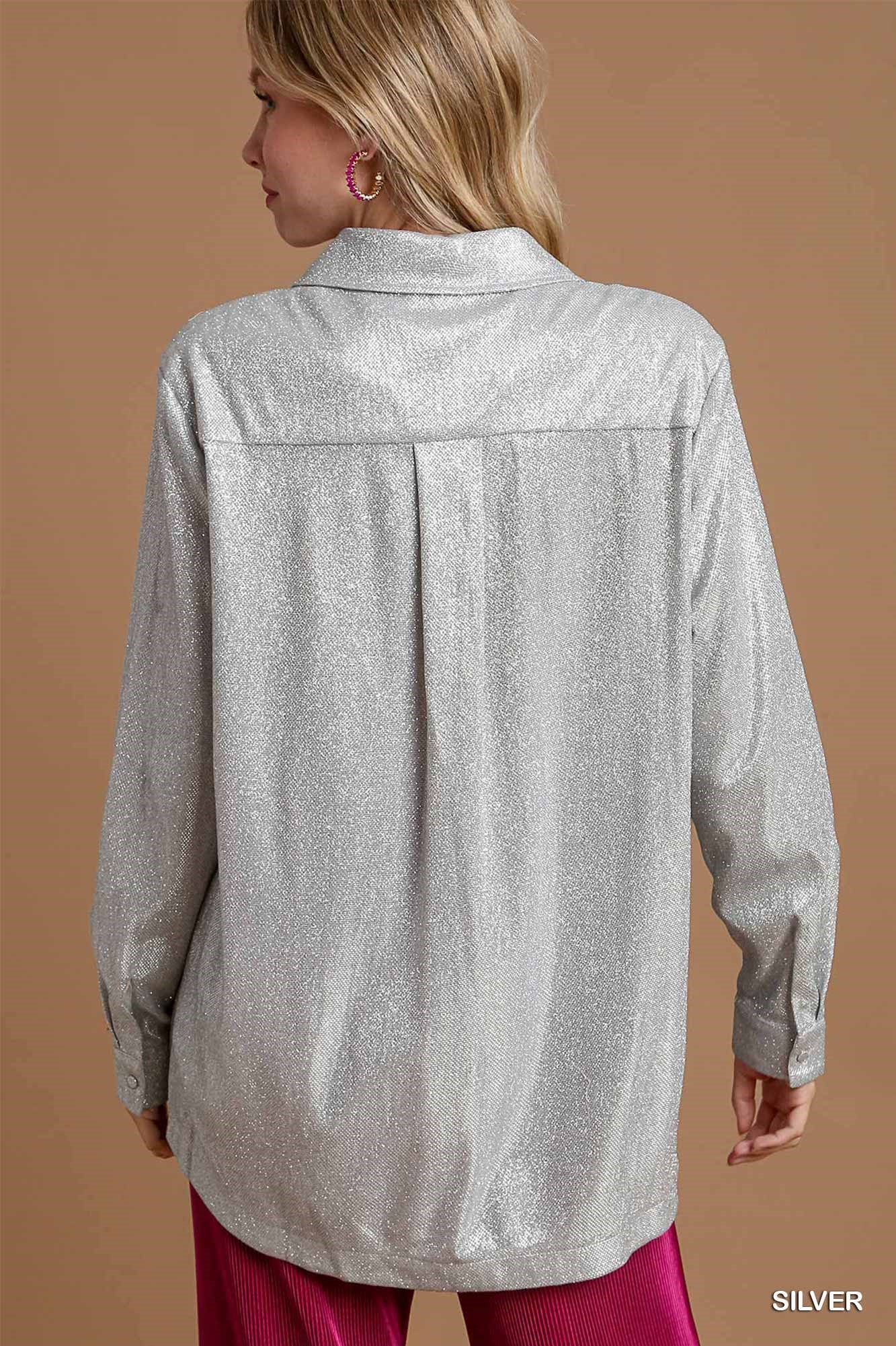 Shimmer Button Down Tunic W/Pockets - Mainstream Boutique