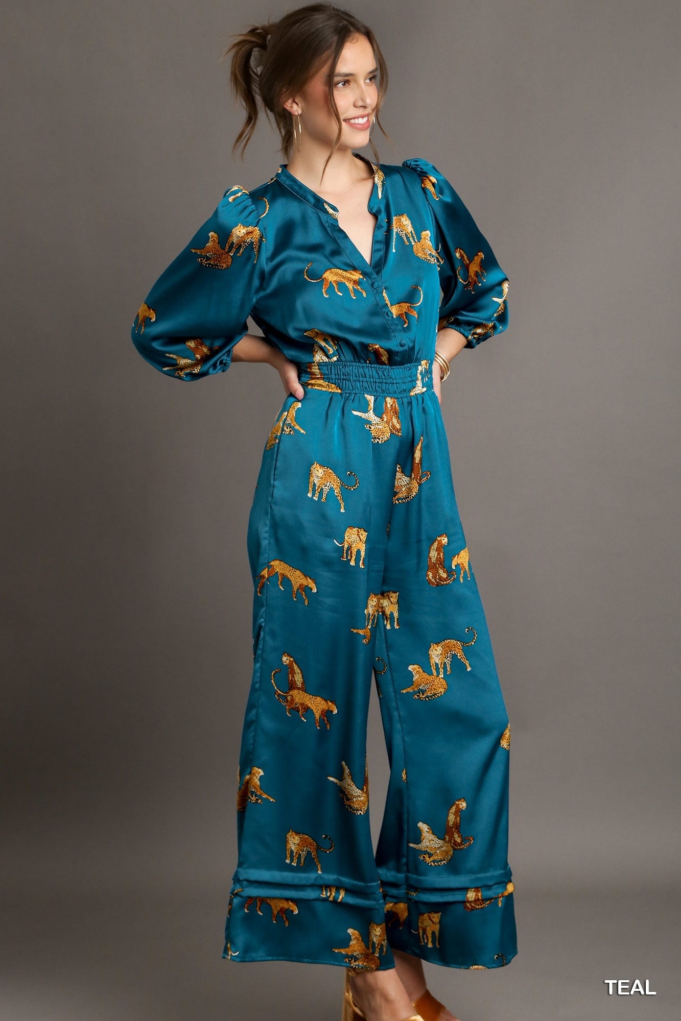 Tiger Print Satin Jumpsuit - Mainstream Boutique