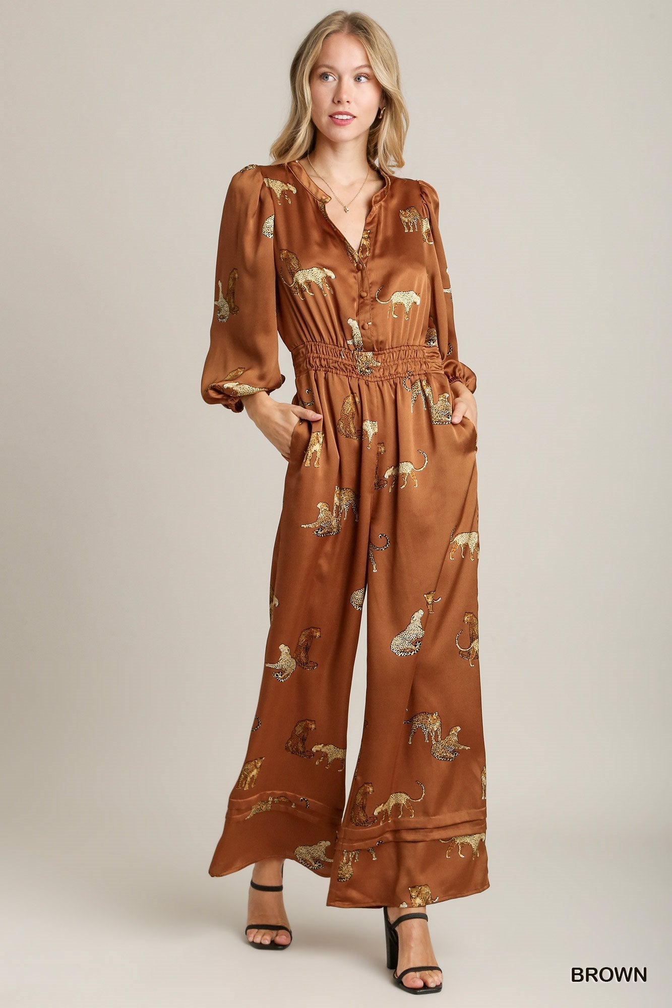 Tiger Print Satin Jumpsuit - Mainstream Boutique