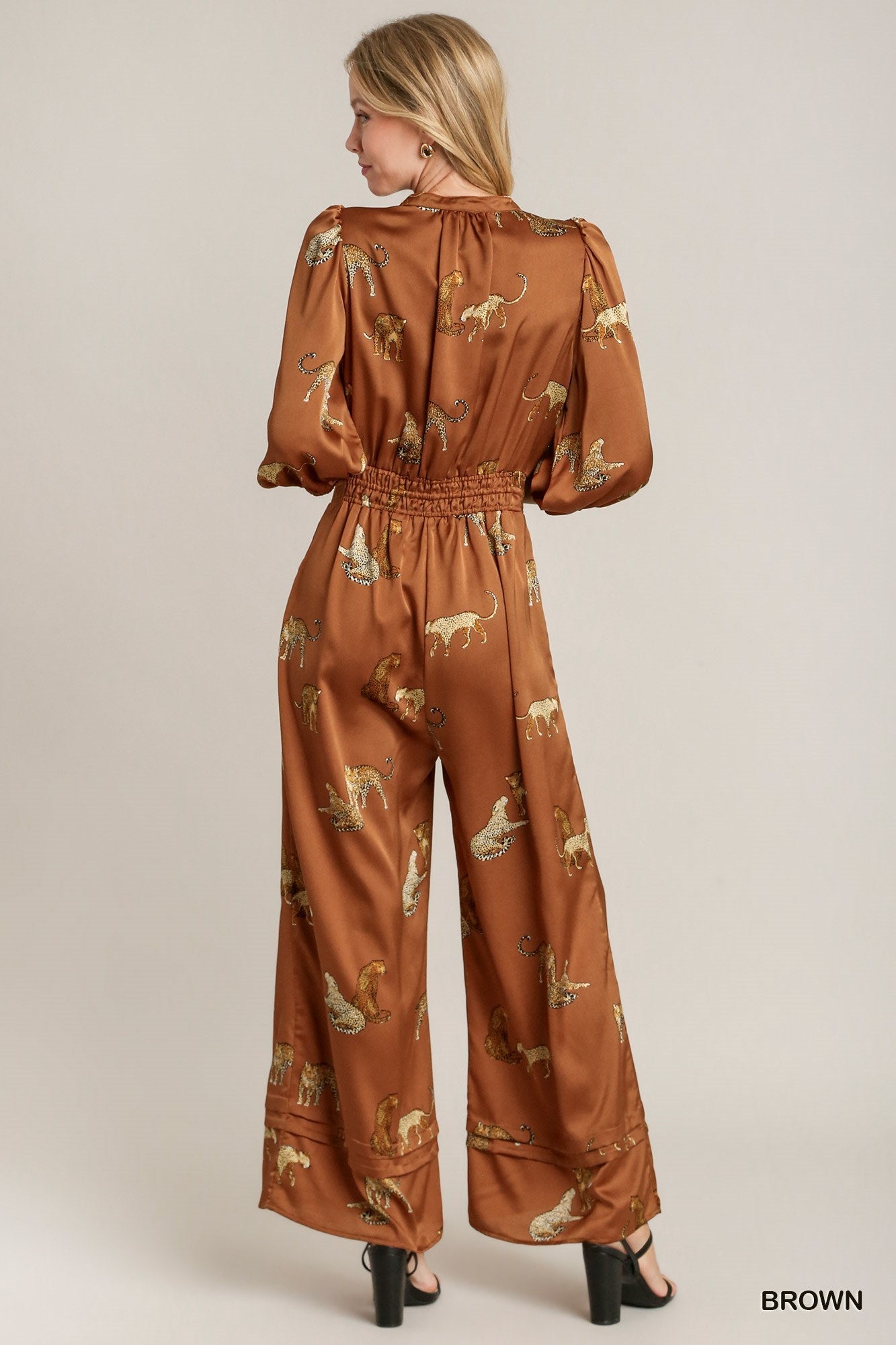 Tiger Print Satin Jumpsuit - Mainstream Boutique