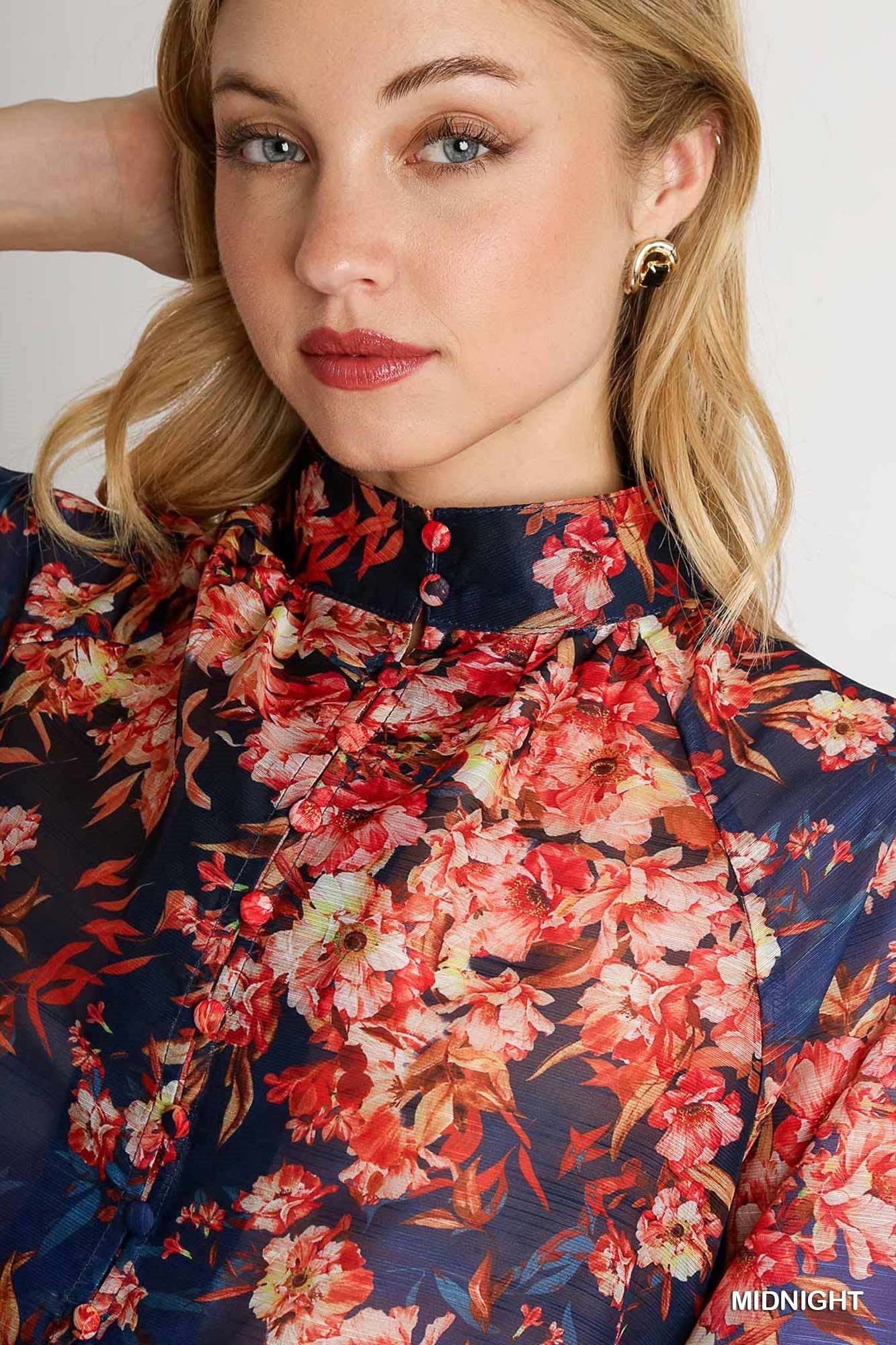 Floral Satin Button Blouse - Mainstream Boutique