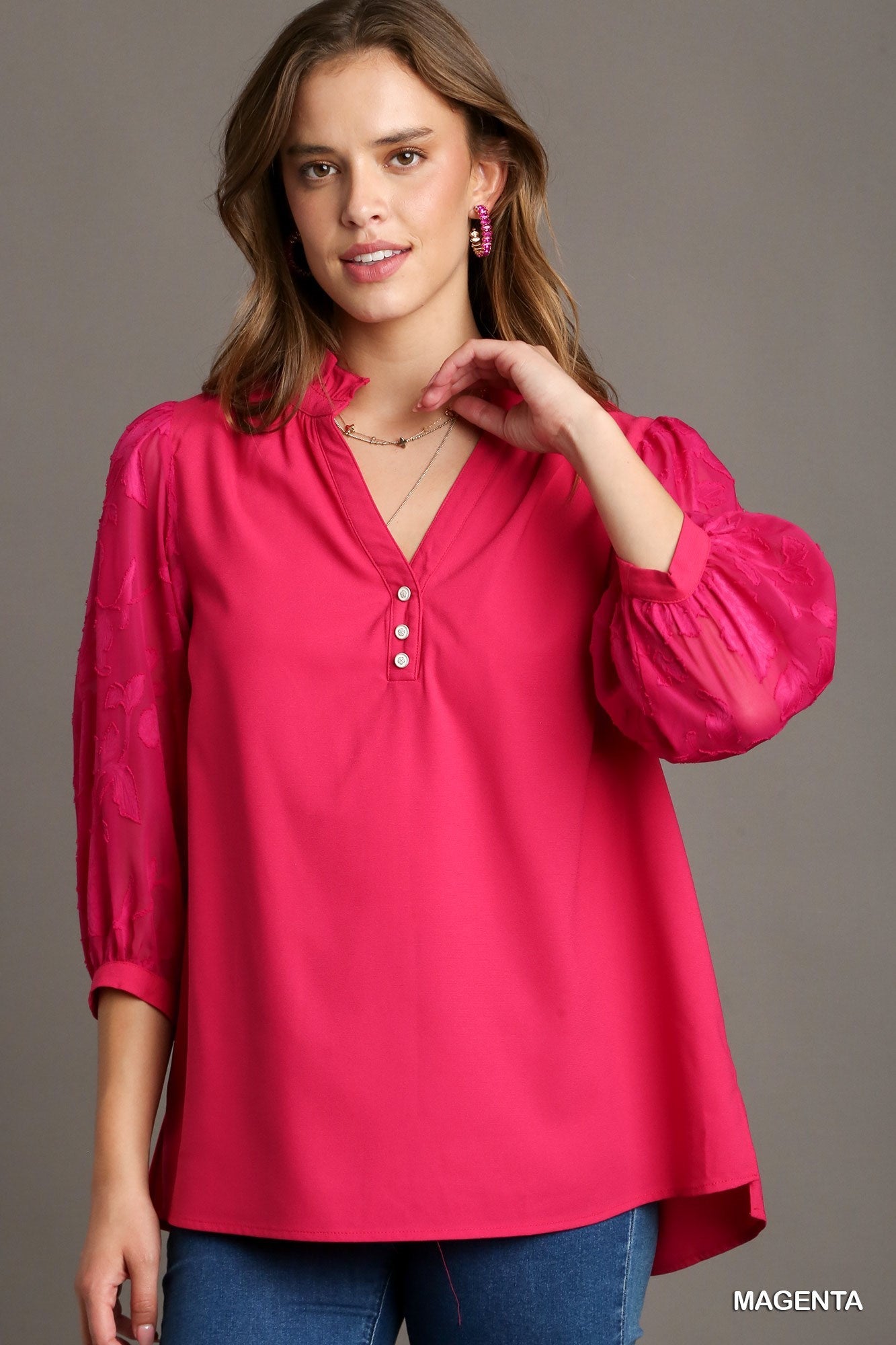 V - Neck Puff Sleeve Tunic - Mainstream Boutique