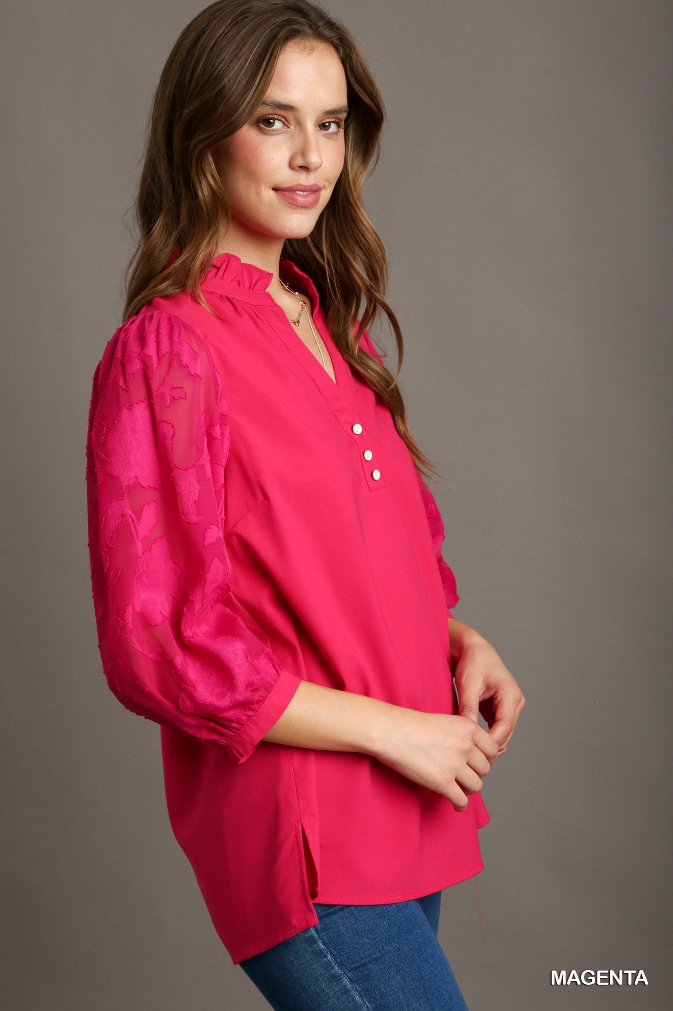V - Neck Puff Sleeve Tunic - Mainstream Boutique