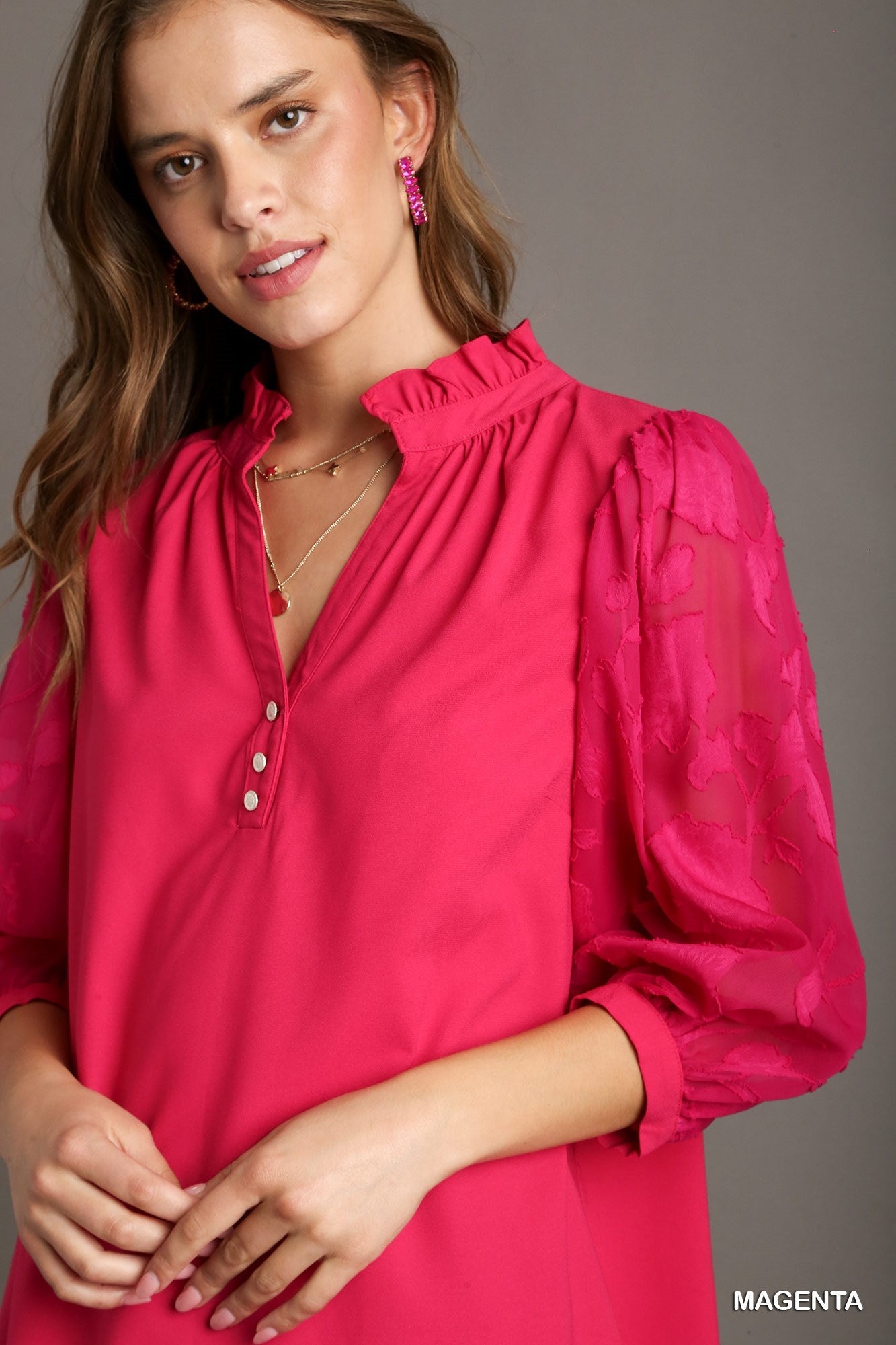 V - Neck Puff Sleeve Tunic - Mainstream Boutique