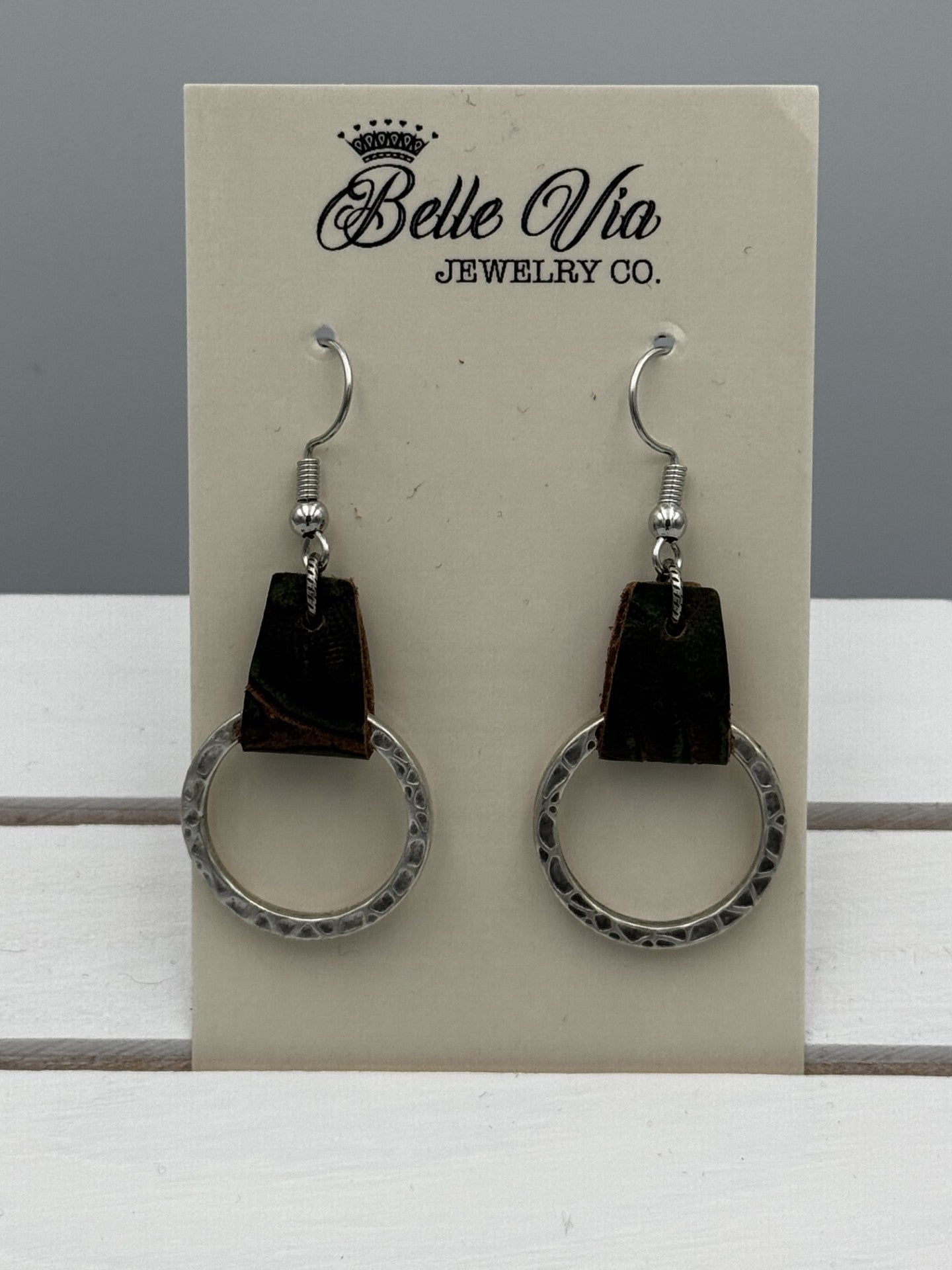 Leather Hoop Dangle Earring On French Wire - Mainstream Boutique