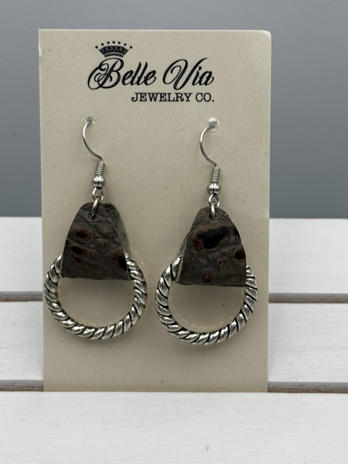Leather Hoop Dangle Earring On French Wire - Mainstream Boutique
