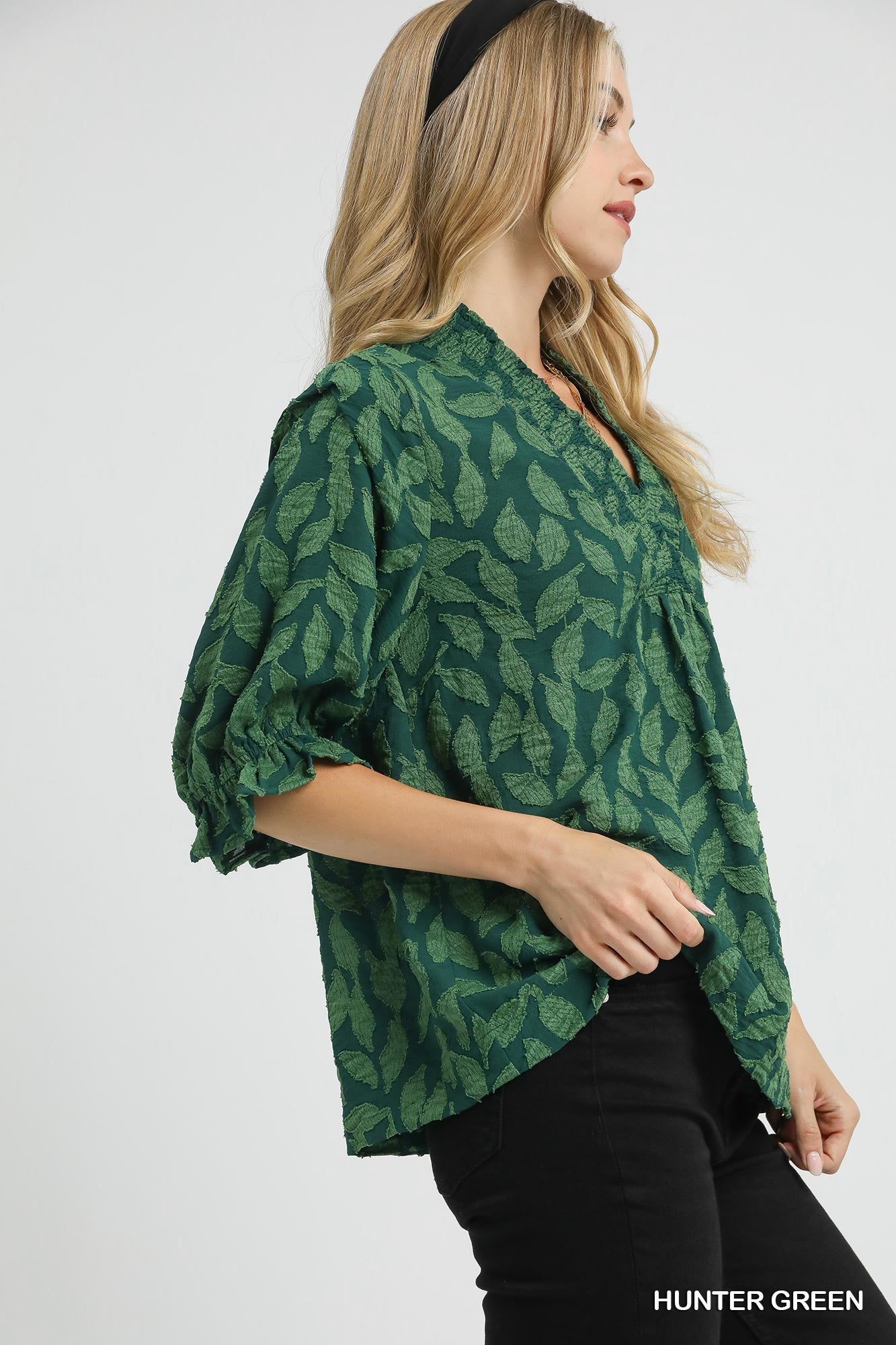 Floral Jacquard V - Neck Top - Mainstream Boutique
