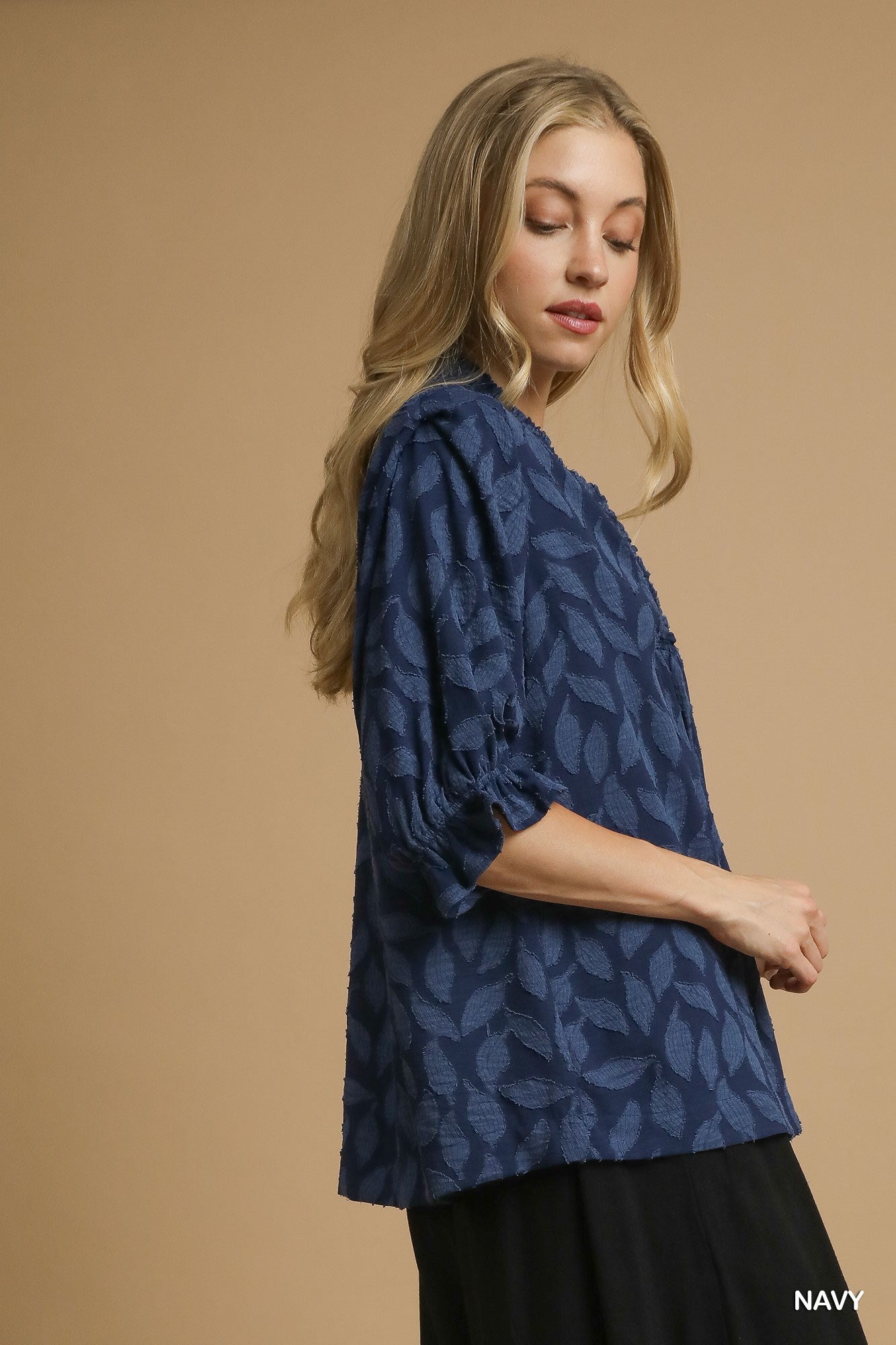 Floral Jacquard V - Neck Top - Mainstream Boutique