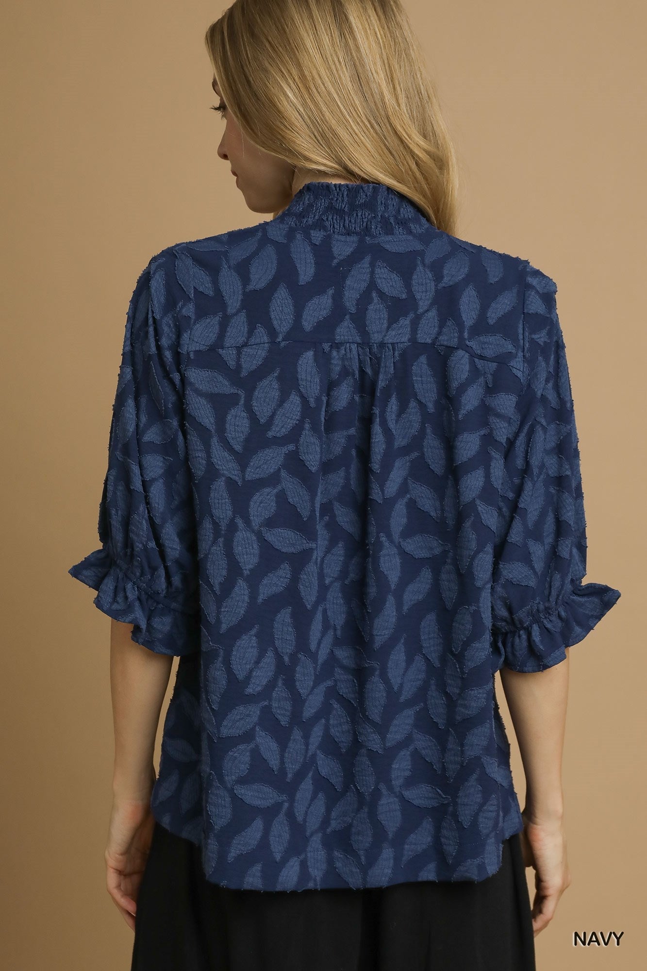 Floral Jacquard V - Neck Top - Mainstream Boutique