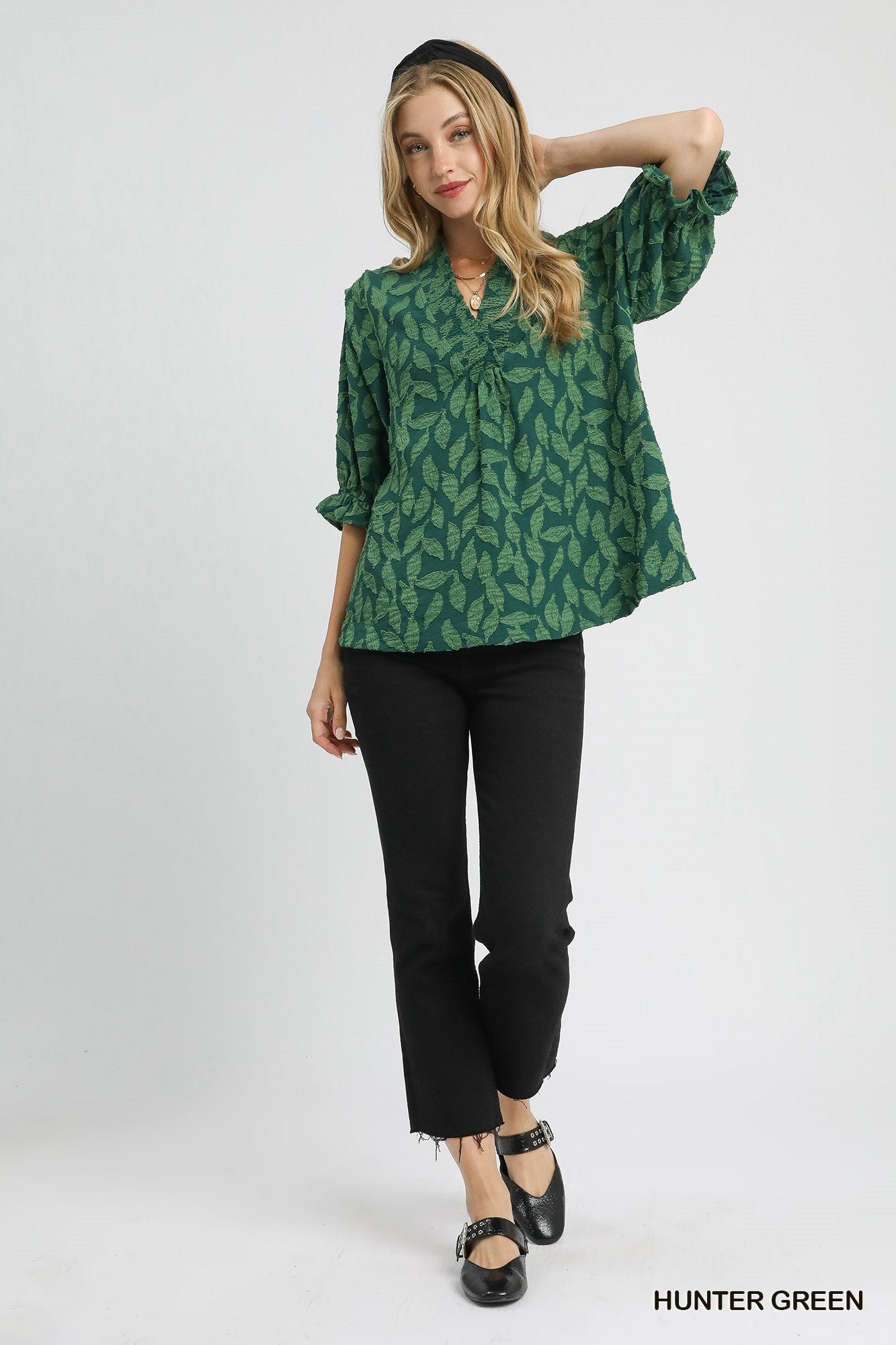Floral Jacquard V - Neck Top - Mainstream Boutique