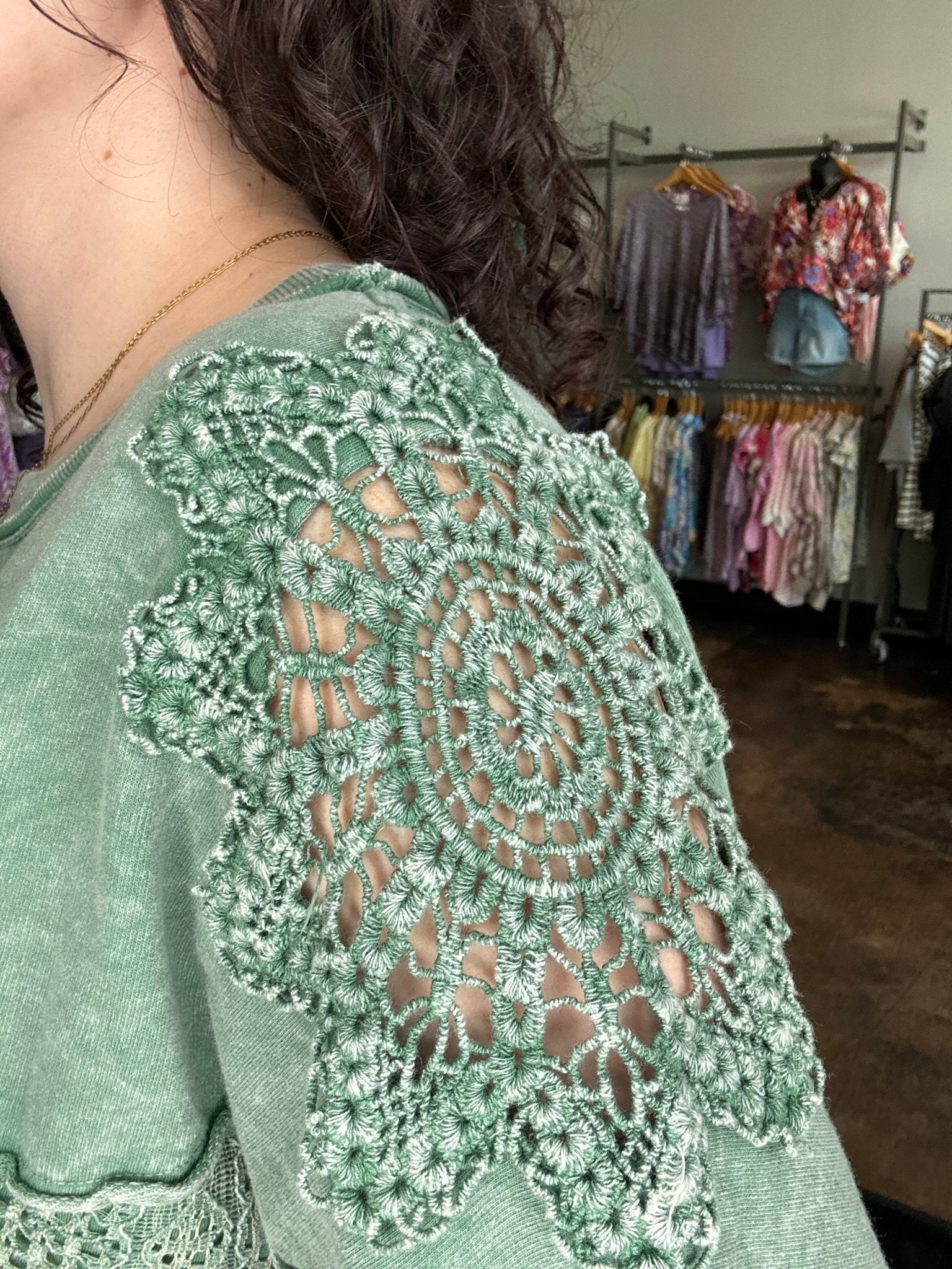 Lace Crochet Detail Short Sleeve Top - Mainstream Boutique