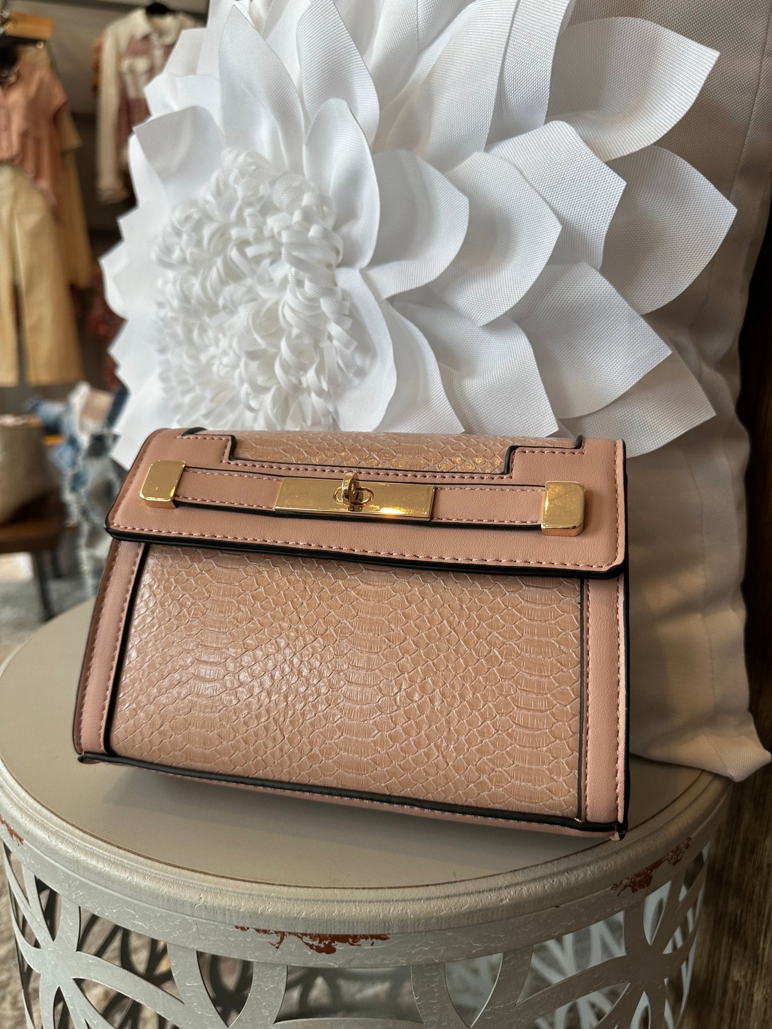 Snap‑Flap Snake Embossed Crossbody - Mainstream Boutique