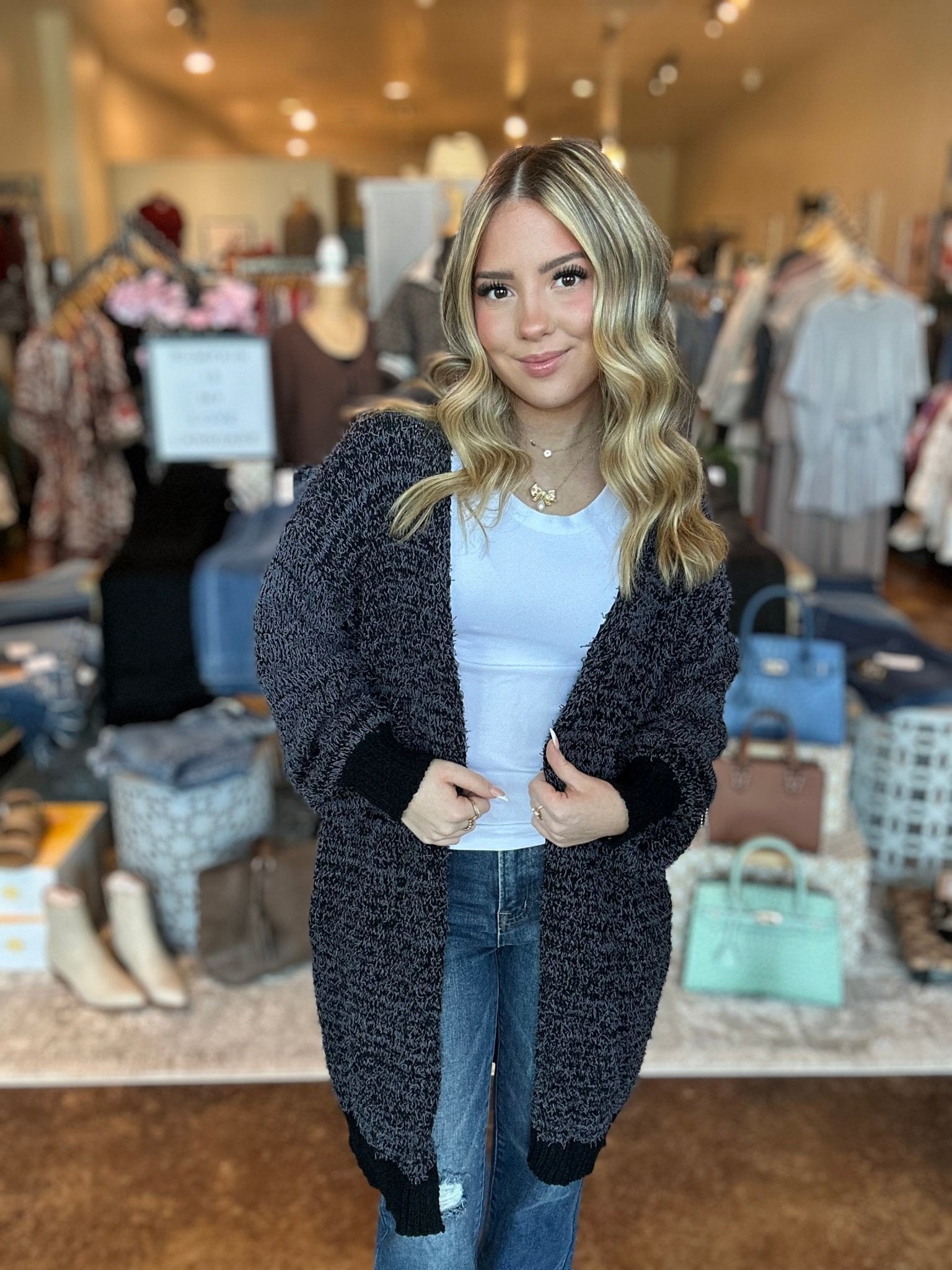 Plush Textured Knit Open Front Cardian - Mainstream Boutique