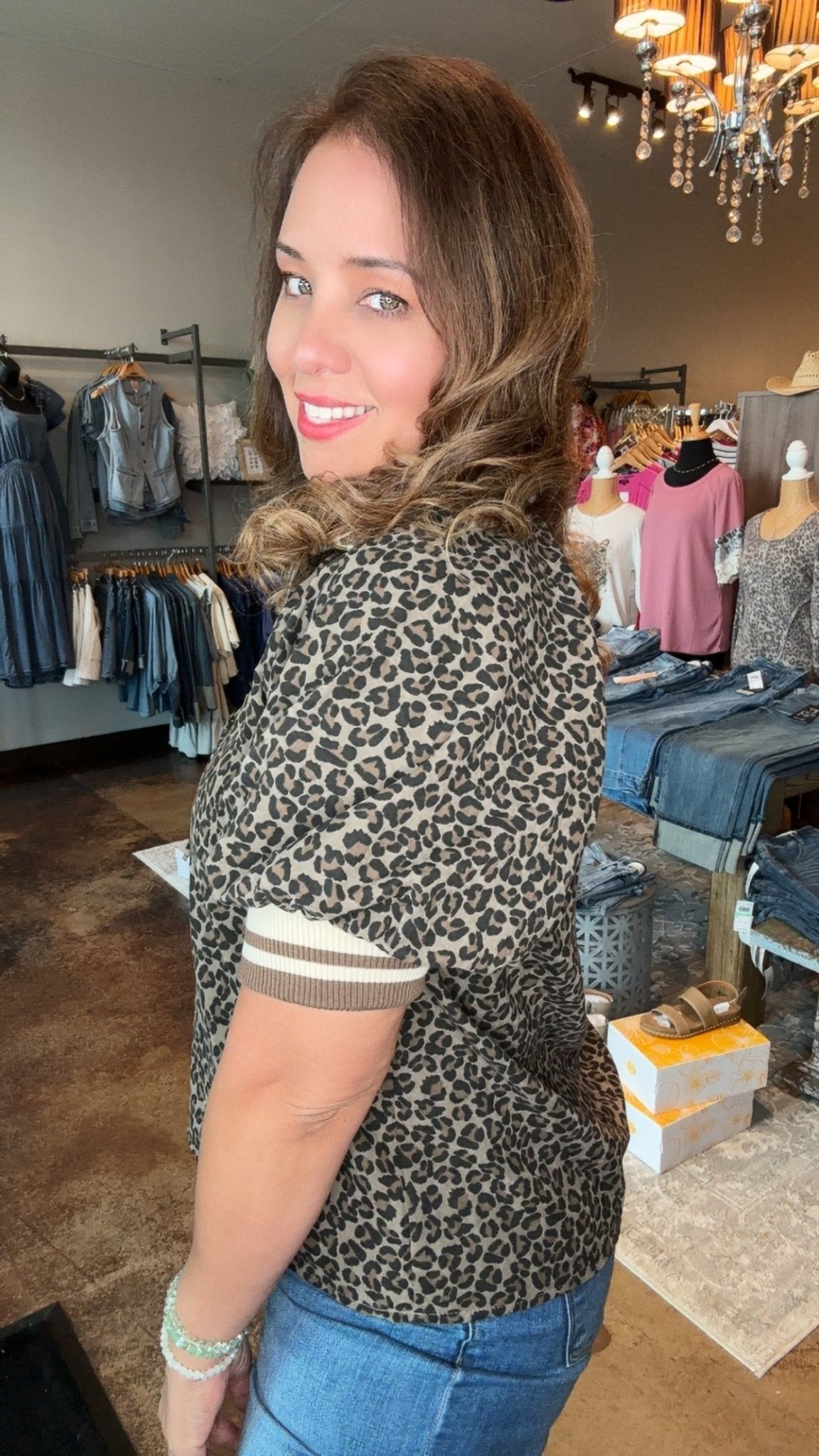 Leopard Half - Zip Puff Sleeve Top - Mainstream Boutique