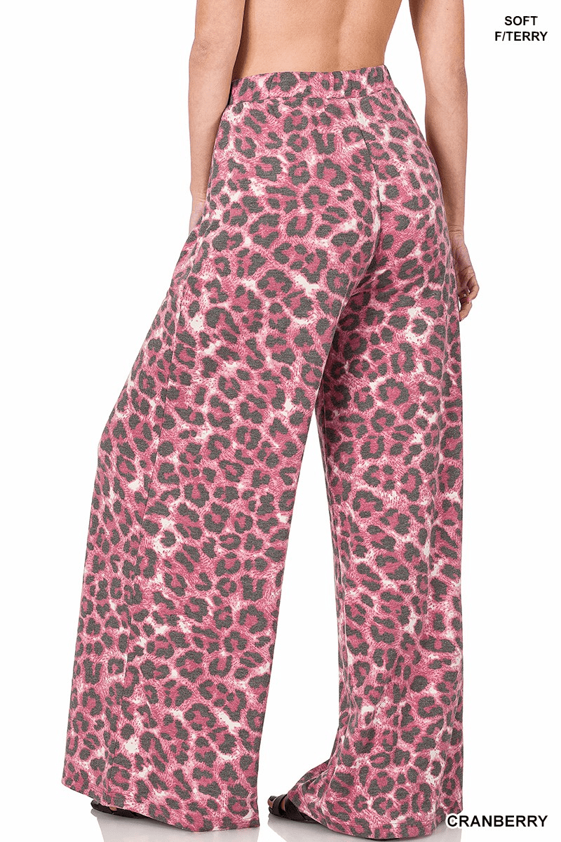 Soft French Terry Leopard Wide Leg Pants - Mainstream Boutique