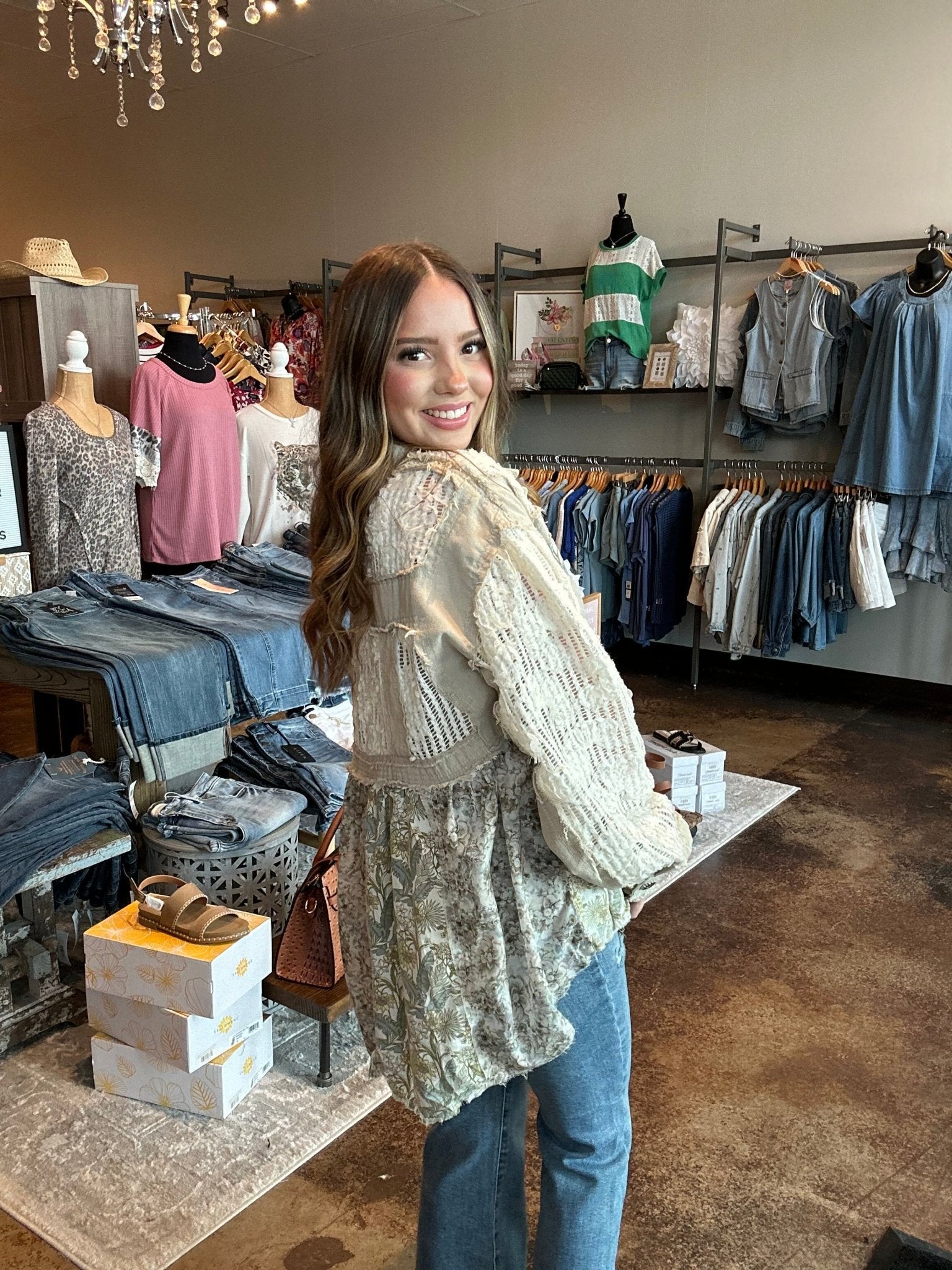 Frayed Floral And Lace A - Line Jacket - Mainstream Boutique