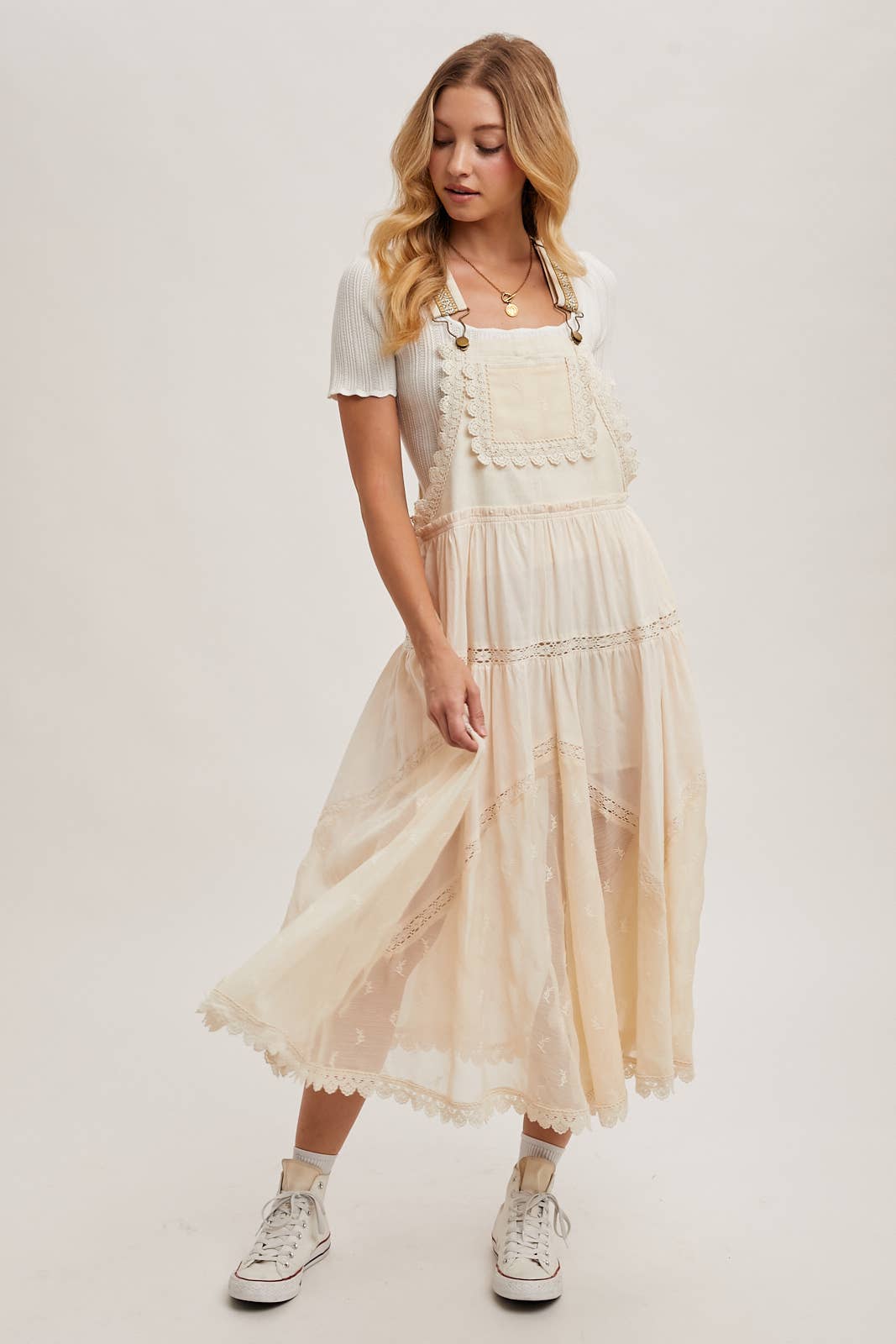 LACE EMBROIDERED TULLE BIB MAXI DRESS - Mainstream Boutique