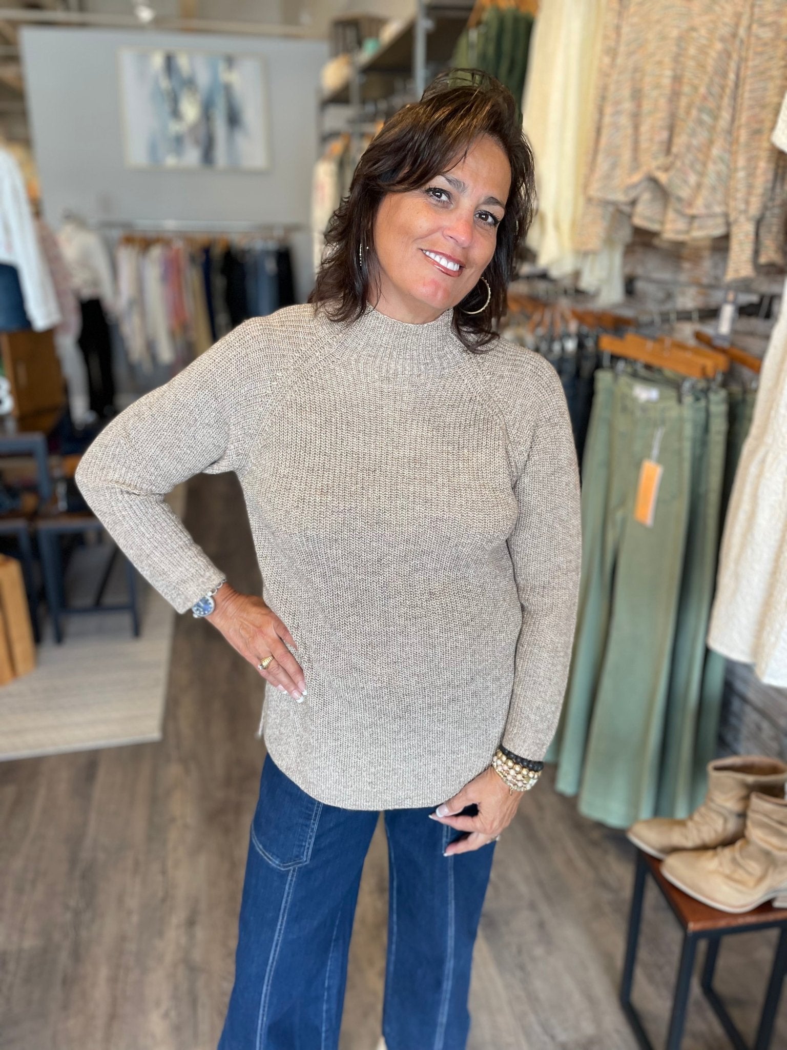 MB Mock Neck Tunic Sweater W/ Side Slits - HQ - Mainstream Boutique