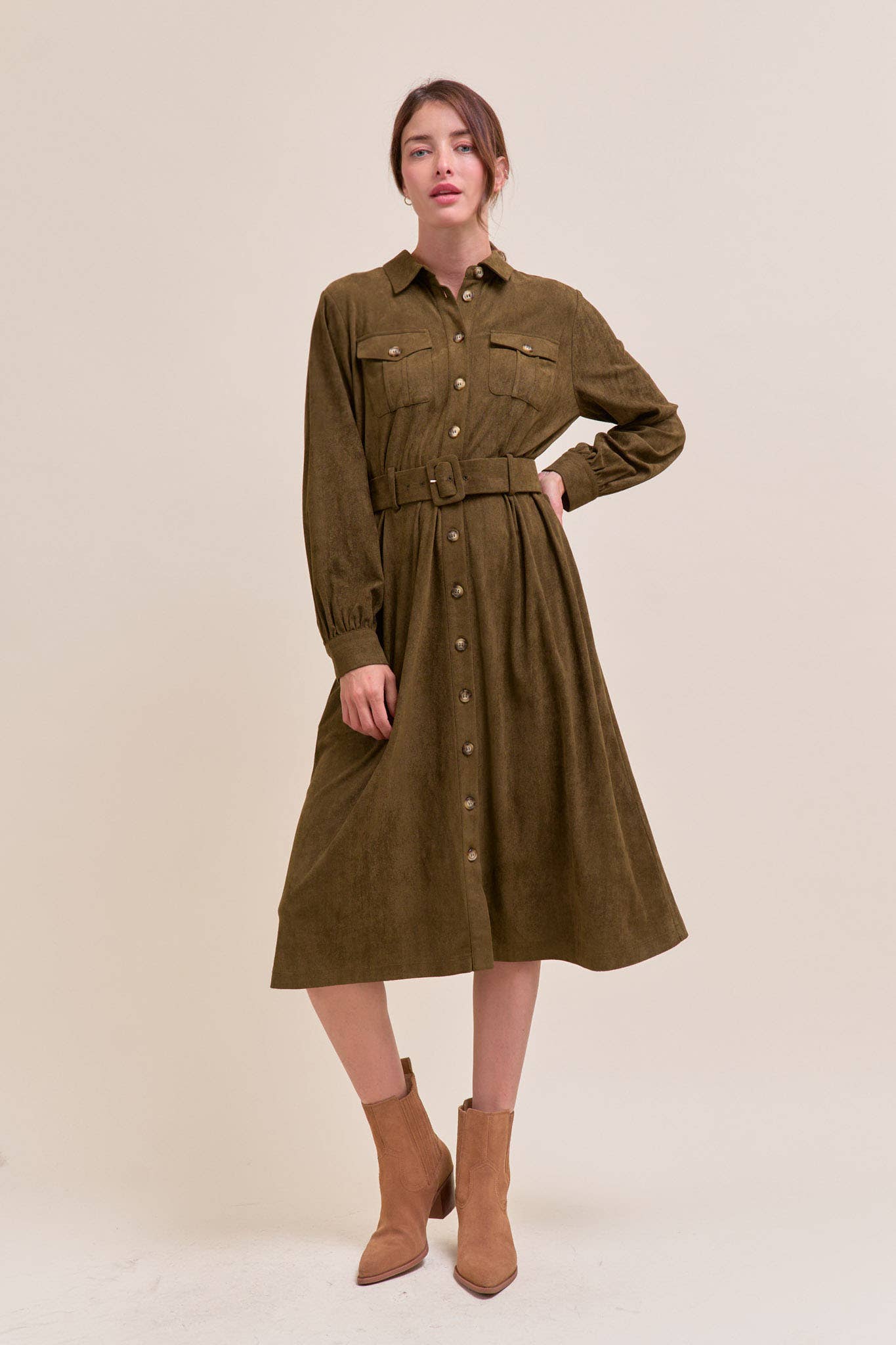 SUEDE SHIRT DRESS MDR4290 - Mainstream Boutique