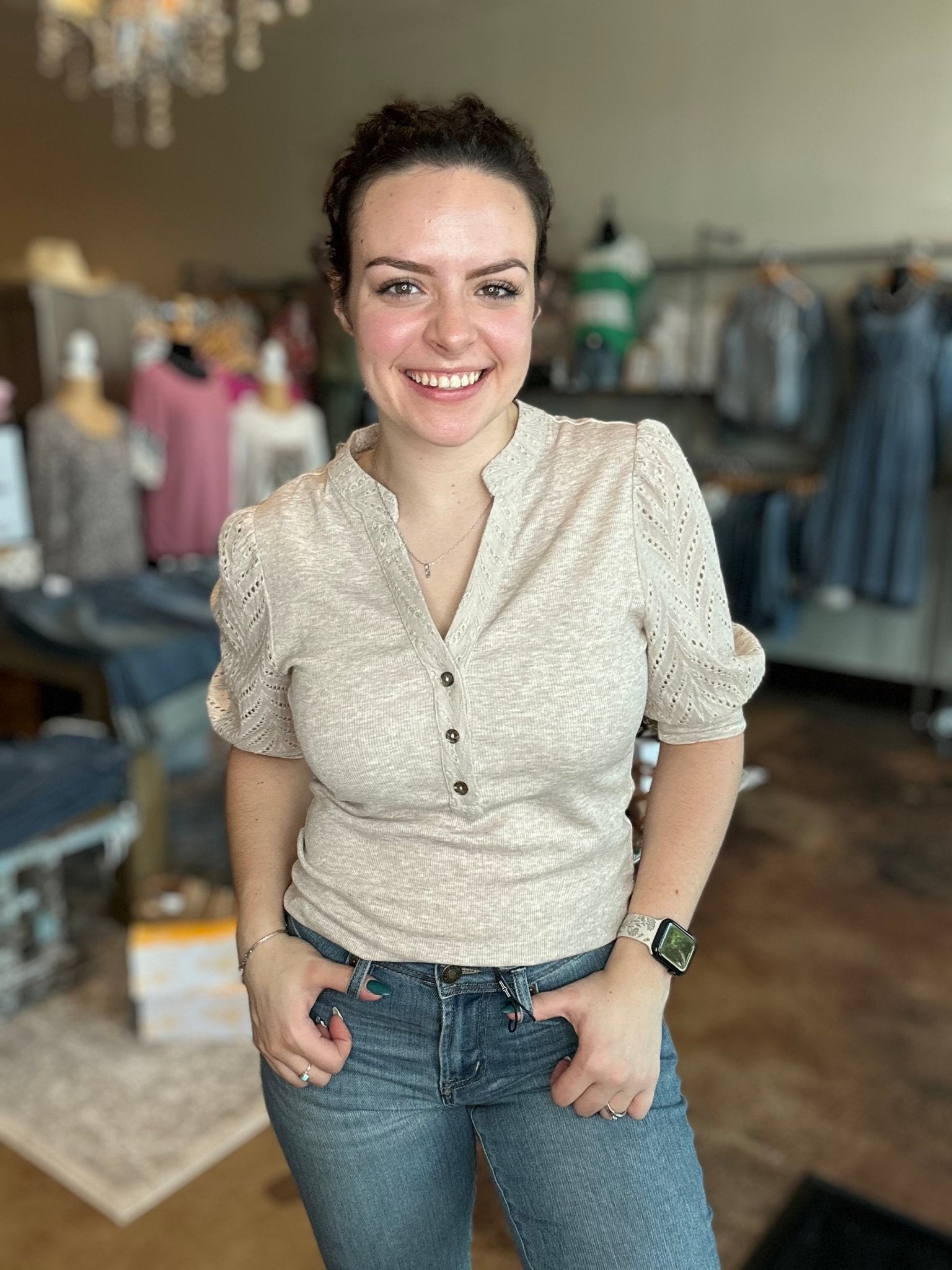 Puff Sleeve Contrast Top - Mainstream Boutique